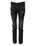 Jeans skinny en coton délavé noir de la marque Dsquared², taille mi-hauteur, mode décontractée et moderne.