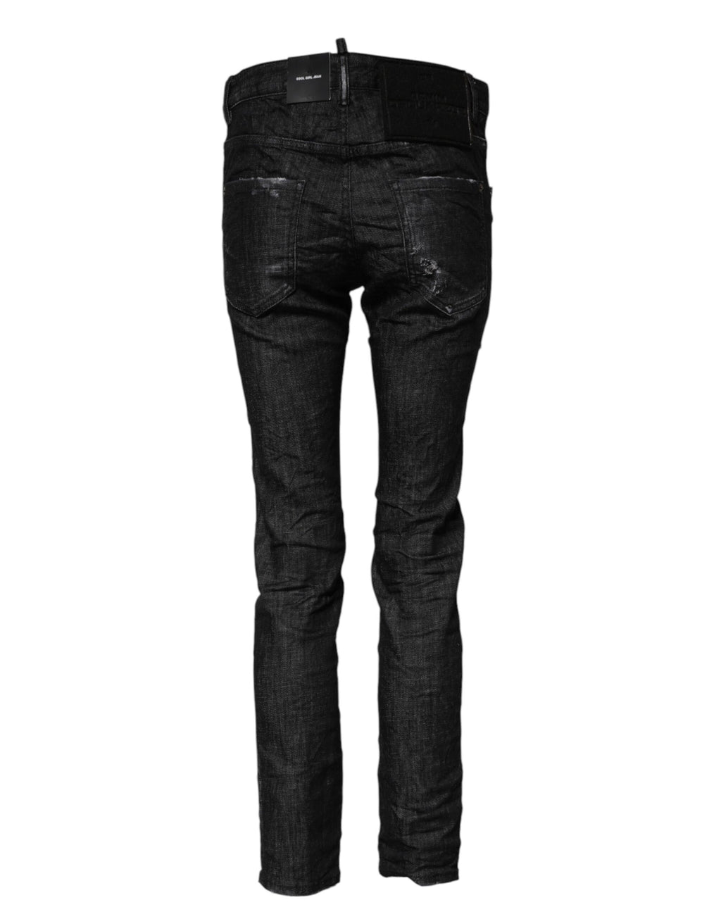 Jeans skinny en coton délavé noir de taille moyenne de la marque Dsquared², visibles en détail dans l’image.