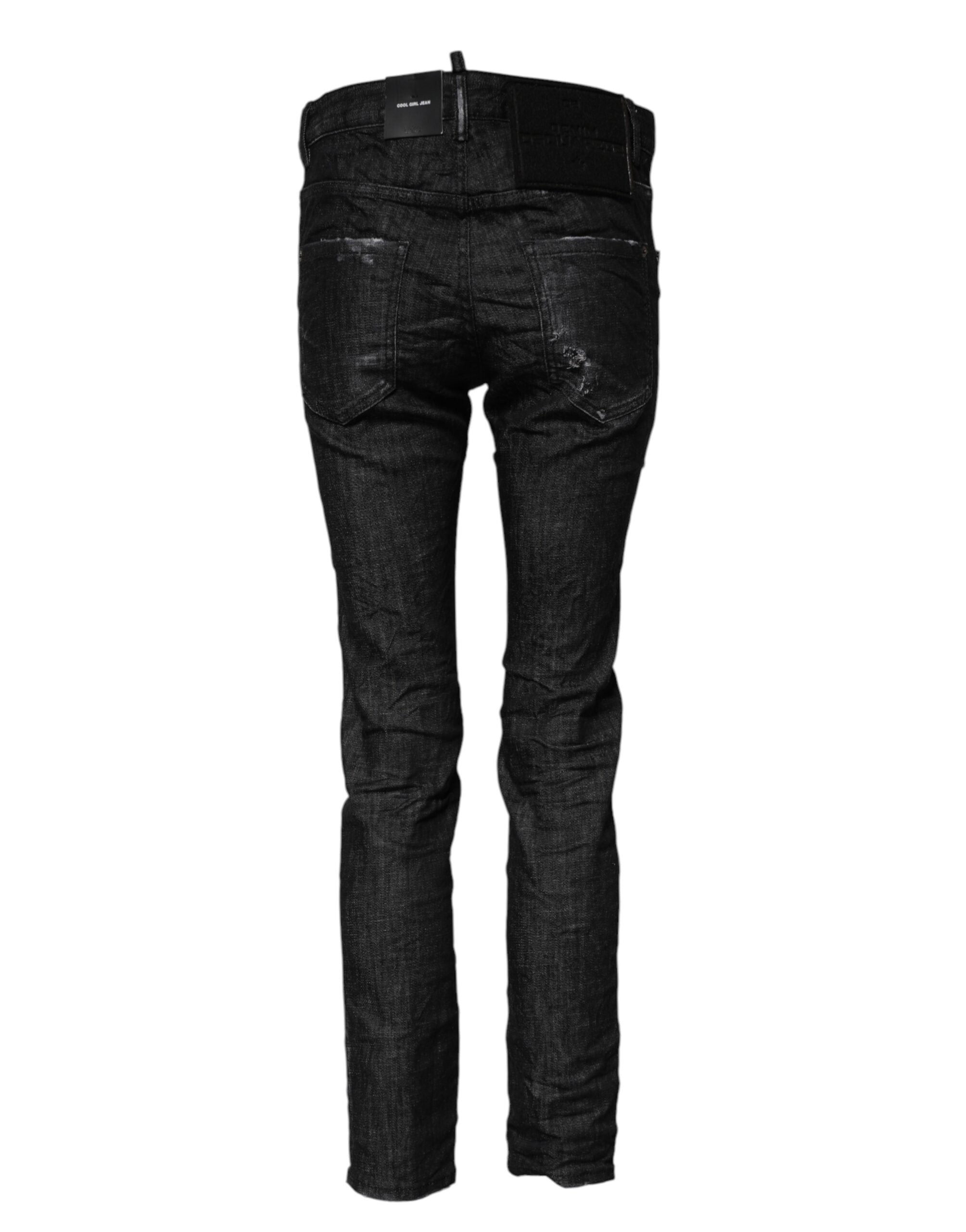 Jeans skinny en coton délavé noir de taille moyenne de la marque Dsquared², visibles en détail dans l’image.