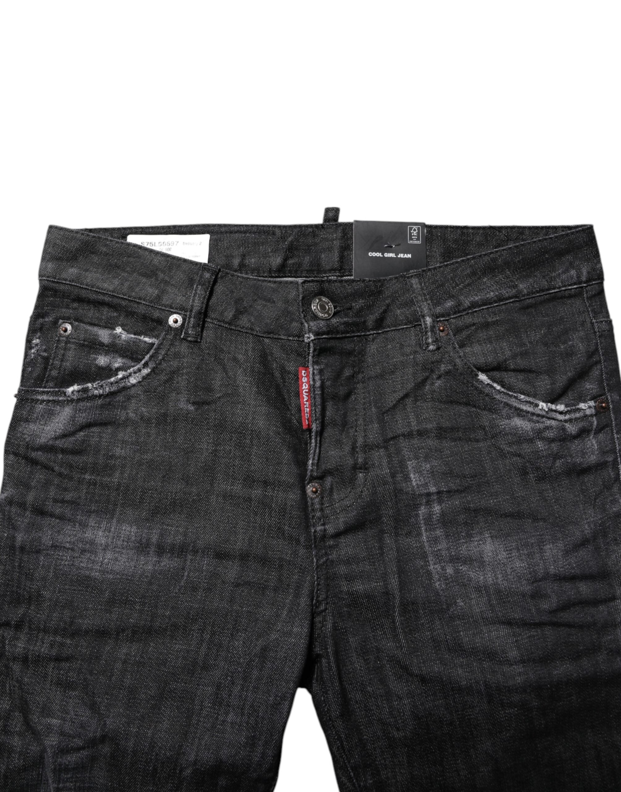 Jeans skinny en coton délavé noir de Dsquared², taille mi-hauteur, style moulant et tendance.