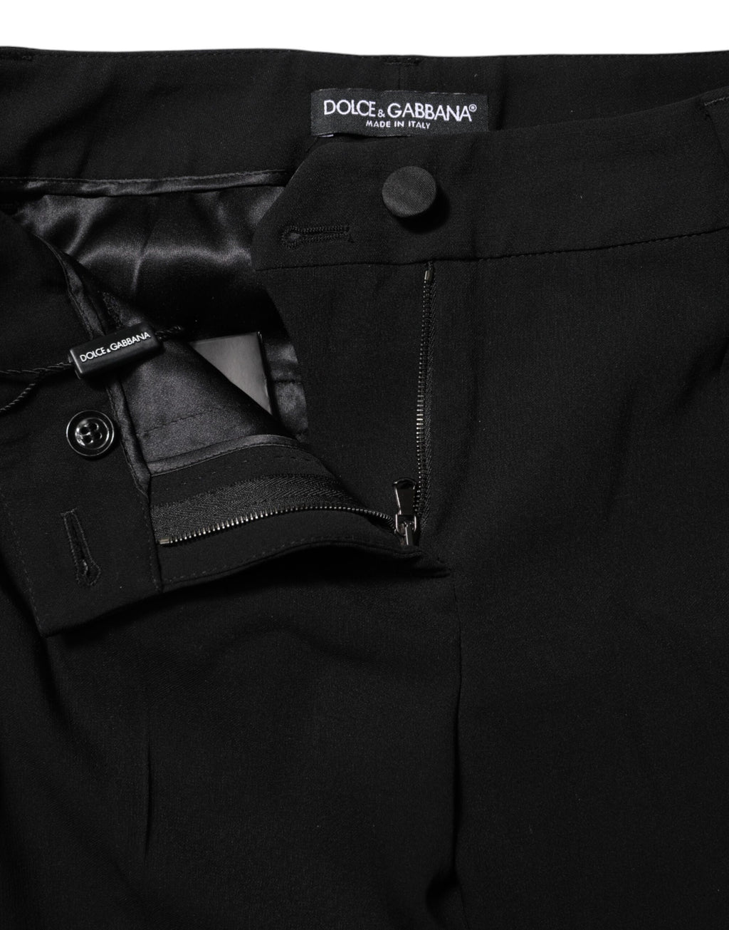 Pantalon de costume en laine noire Dolce & Gabbana, taille mi-haute, coupe tapered, pour femme.