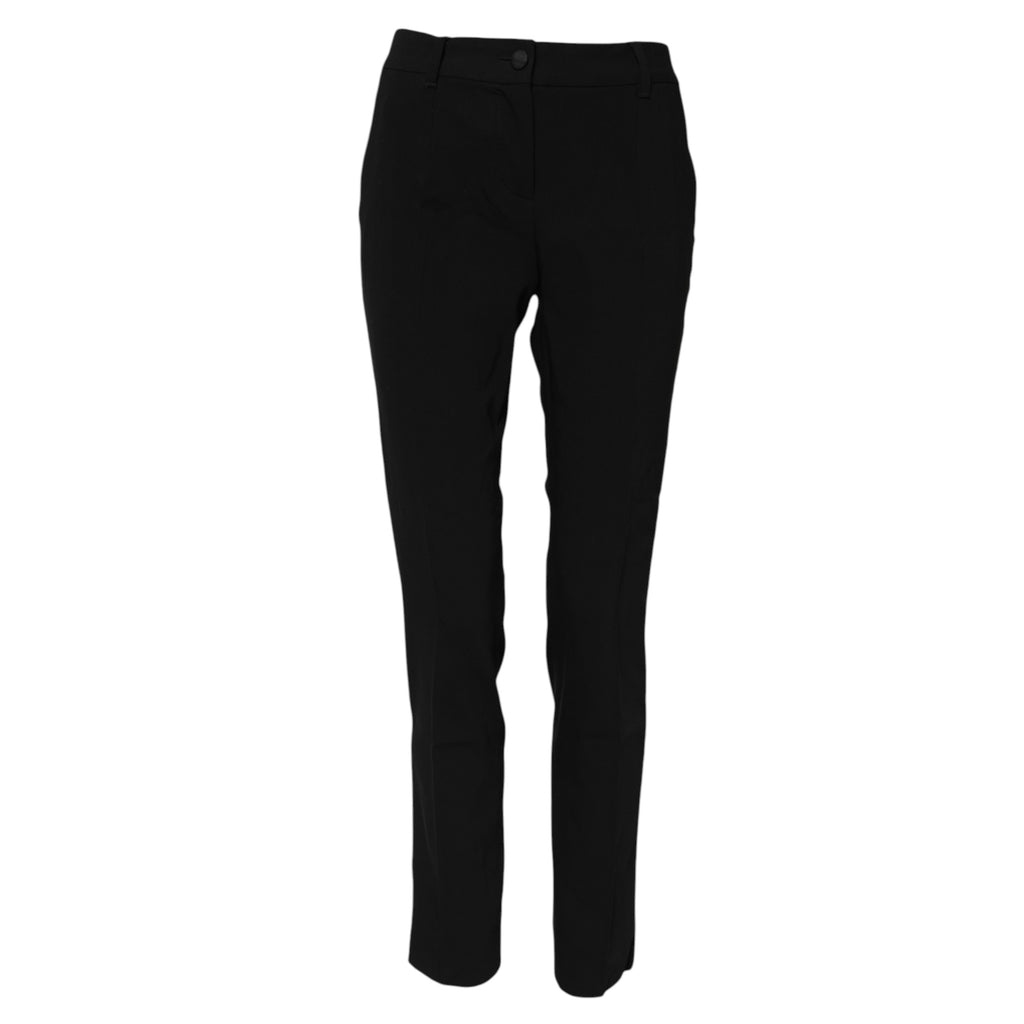 Pantalon noir en laine Dolce & Gabbana, taille moyenne, coupe tapered, pantalon chic pour femme, élégant vêtement en tissu.