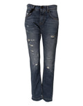 Jeans boyfriend en denim coton bleu déchiré de Dolce & Gabbana, style décontracté et tendance, visible avec détails usés.