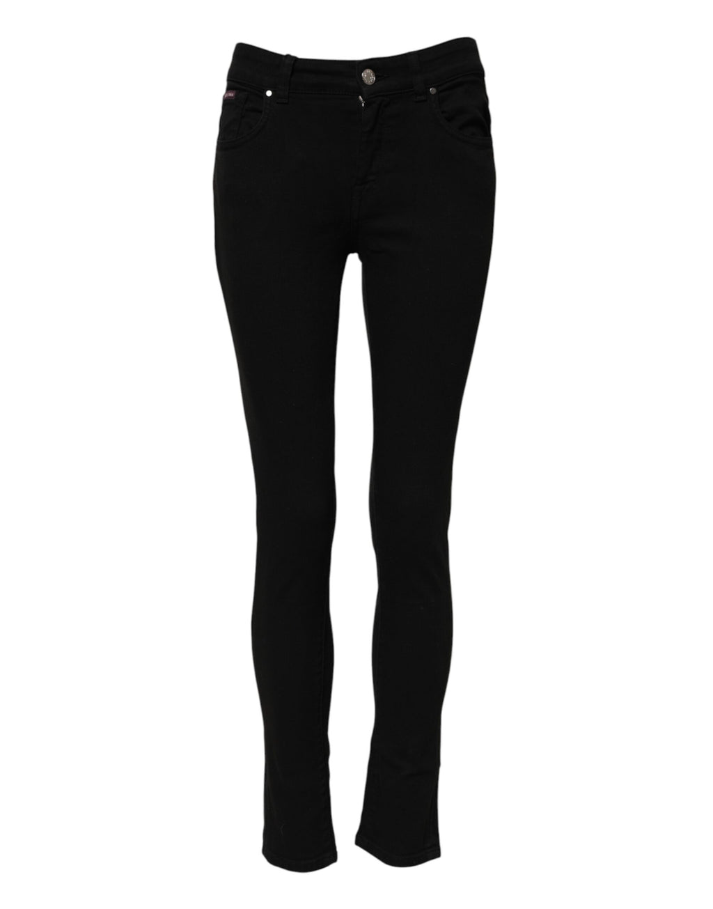 Jeans Skinny noirs en coton Dolce & Gabbana, taille mi-haute, avec détails de couture visibles sur le denim.