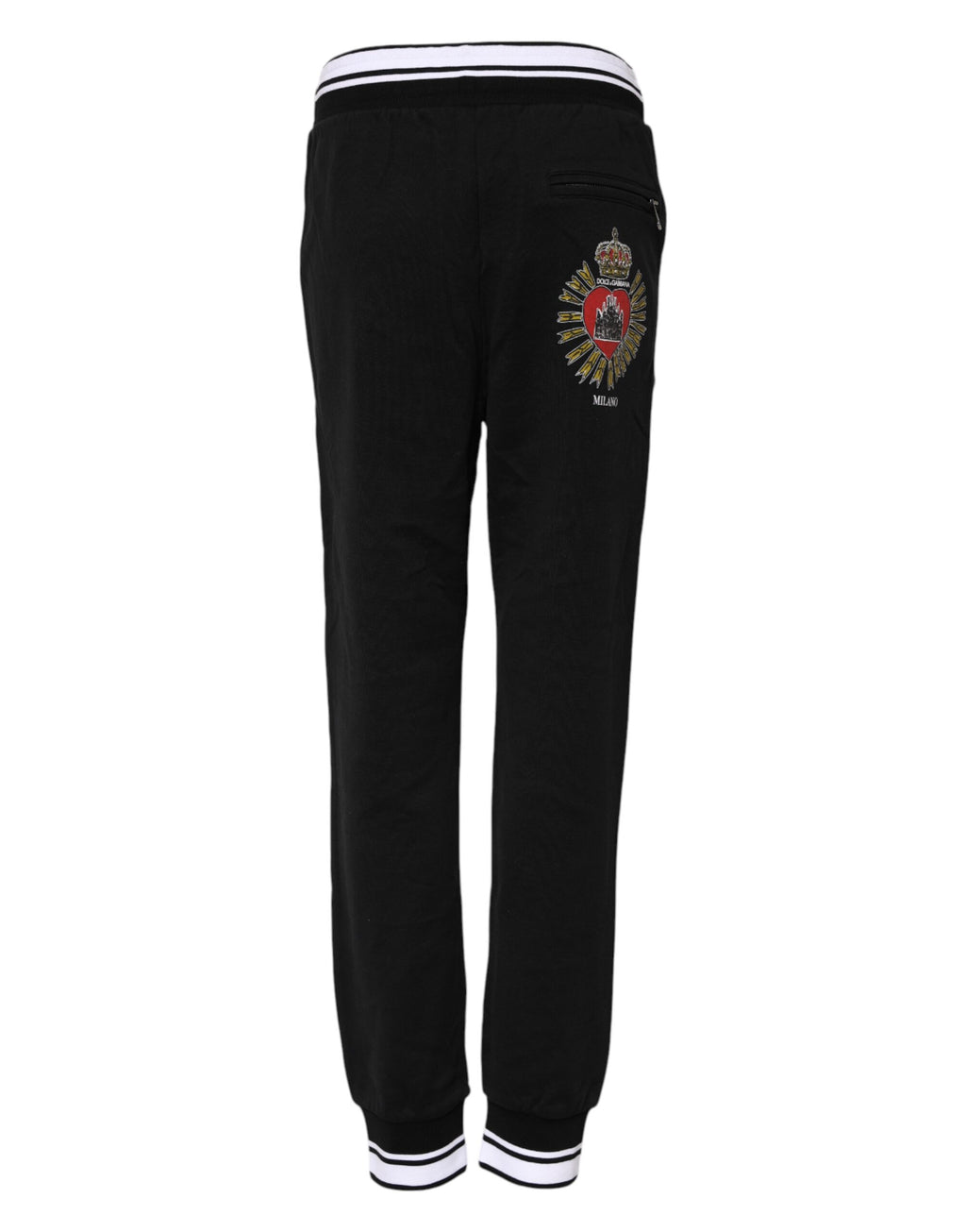 Pantalons joggers en coton noir à taille moyenne de Dolce & Gabbana, style décontracté et confortable.