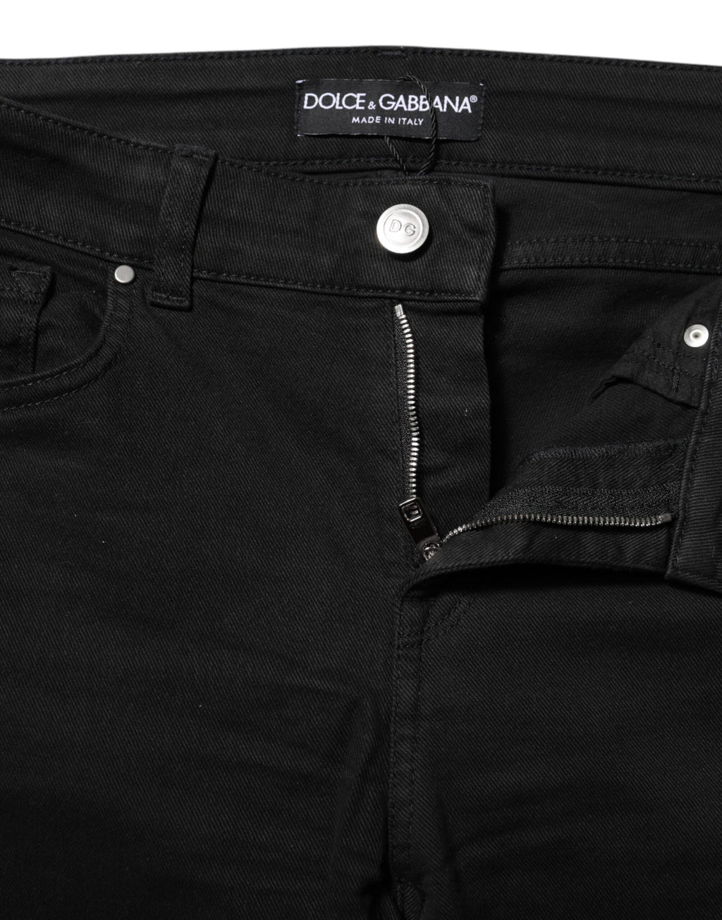 Jeans slim en coton noir Dolce & Gabbana, taille mi-haute, coupe skinny, denim élégant pour femme.
