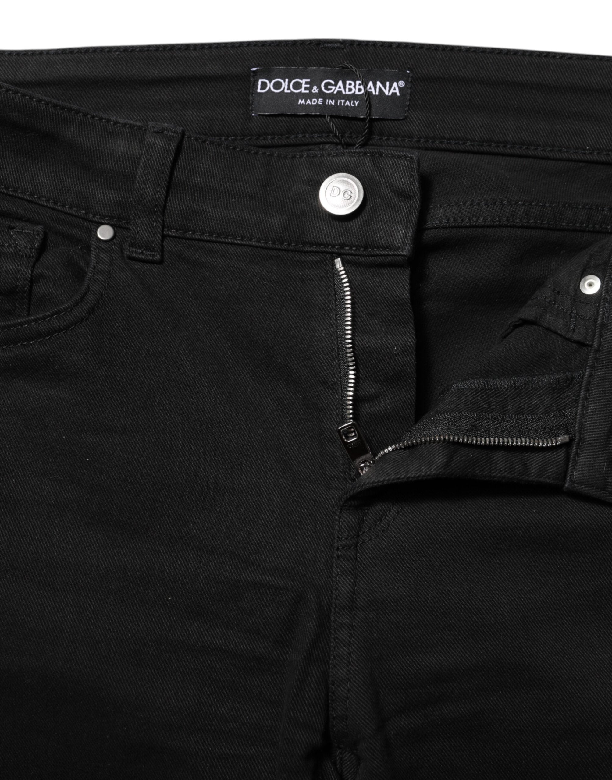 Jeans slim en coton noir Dolce & Gabbana, taille mi-haute, coupe skinny, denim élégant pour femme.