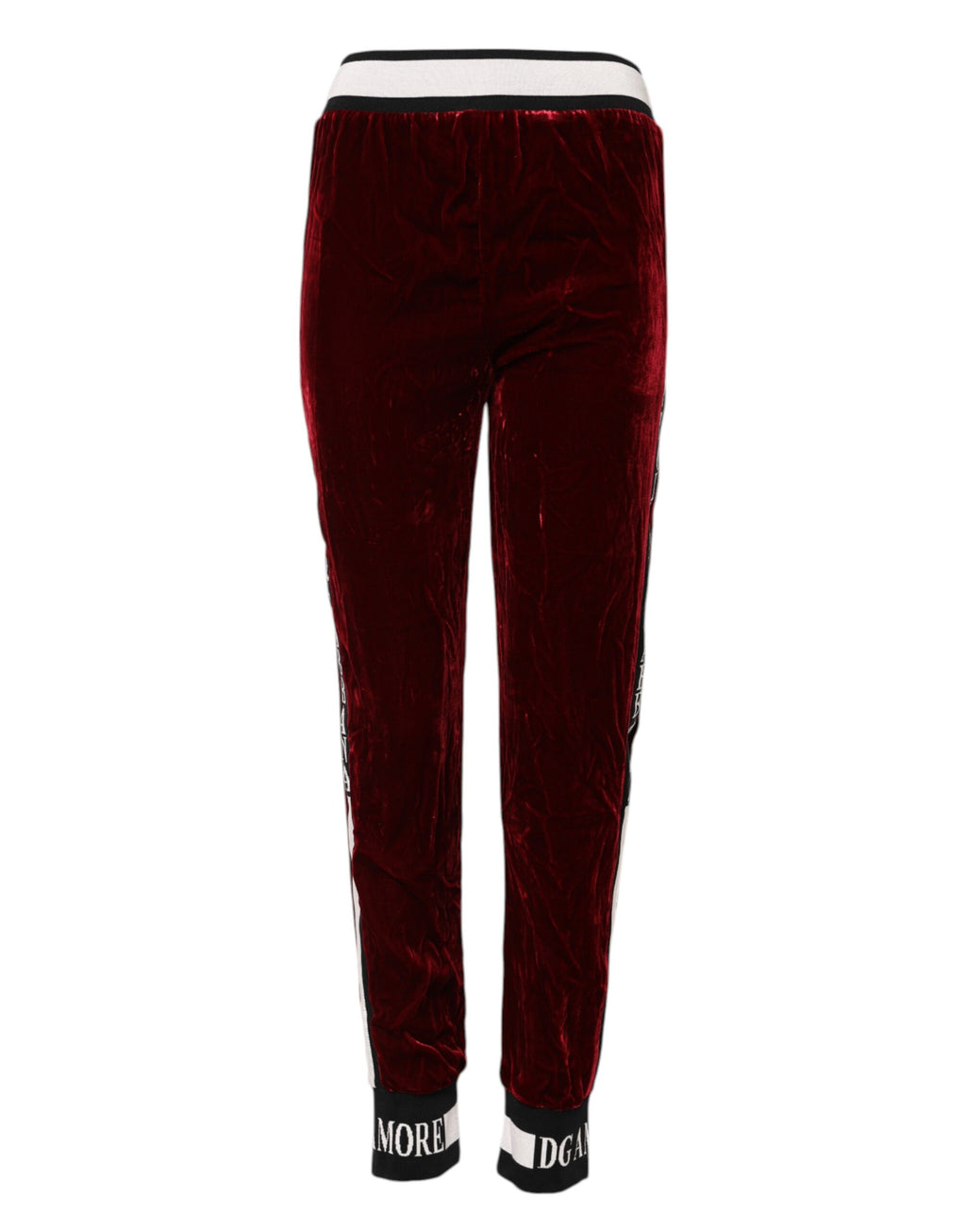 Pantalons en viscose rouge Dolce & Gabbana avec logo DG, taille moyenne, mode élégante et confortable.