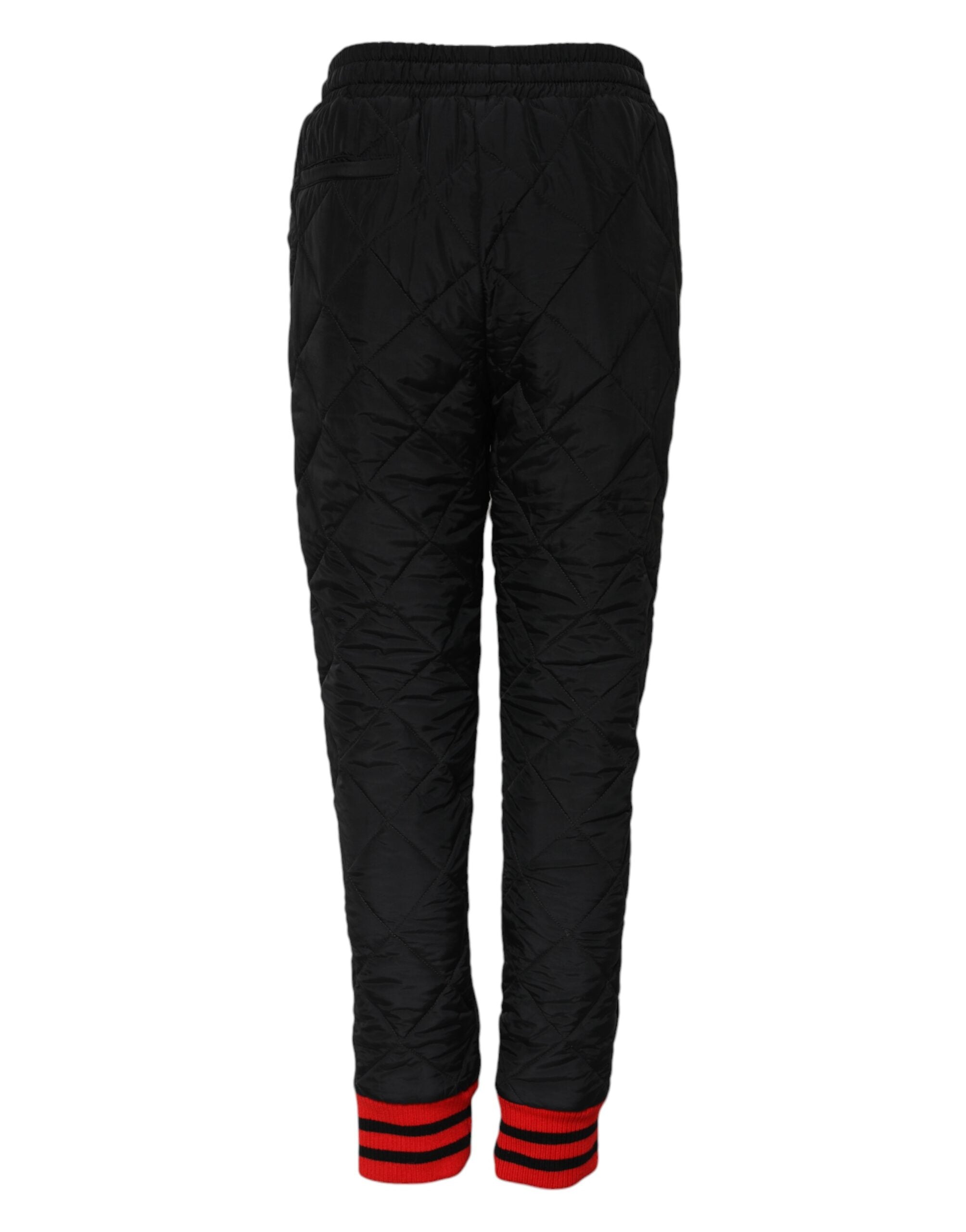 Pantalon jogger noir Dolce & Gabbana à taille moyenne, matelassé et confortable, avec design tendance et détails en quilting.