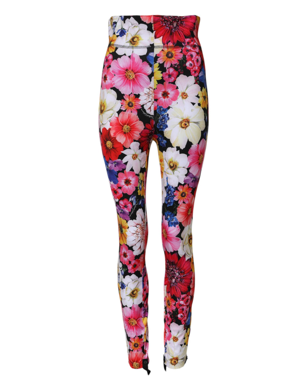 Leggings taille haute Dolce & Gabbana à motifs floraux multicolores, tissu extensible et design élégant.