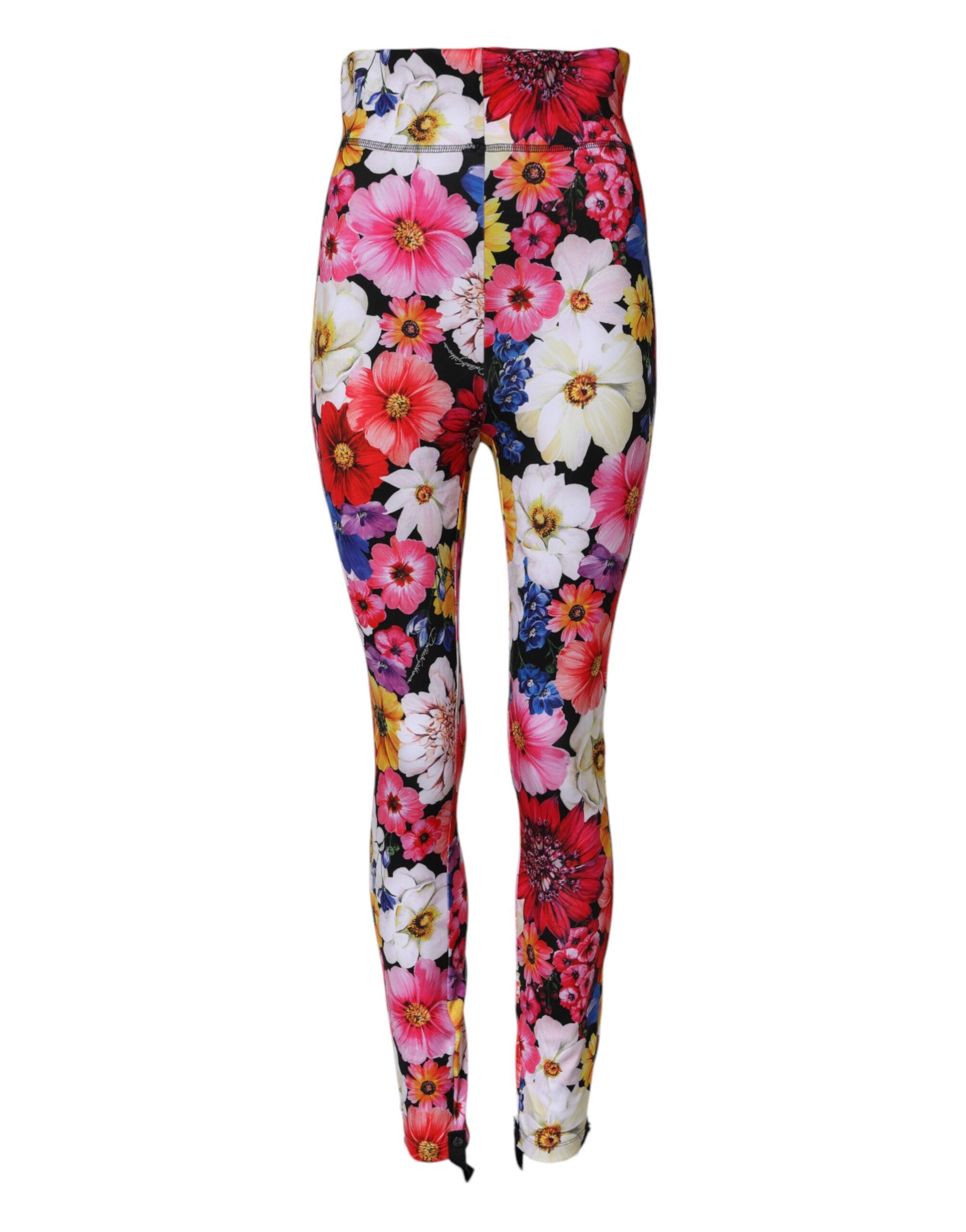 Leggings taille haute Dolce & Gabbana à motifs floraux multicolores, tissu extensible et design élégant.