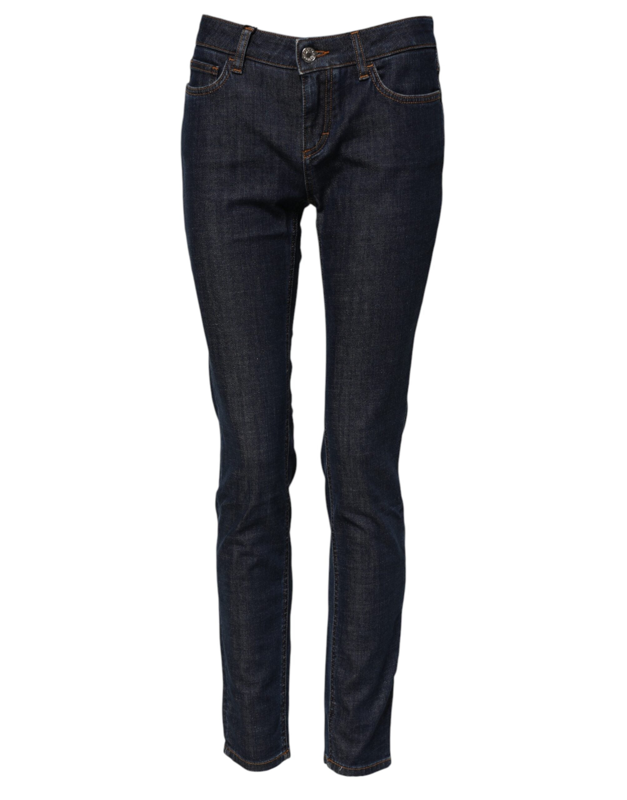 Jeans skinny en coton bleu Dolce & Gabbana, taille mi-haute, avec poches et coutures visibles.