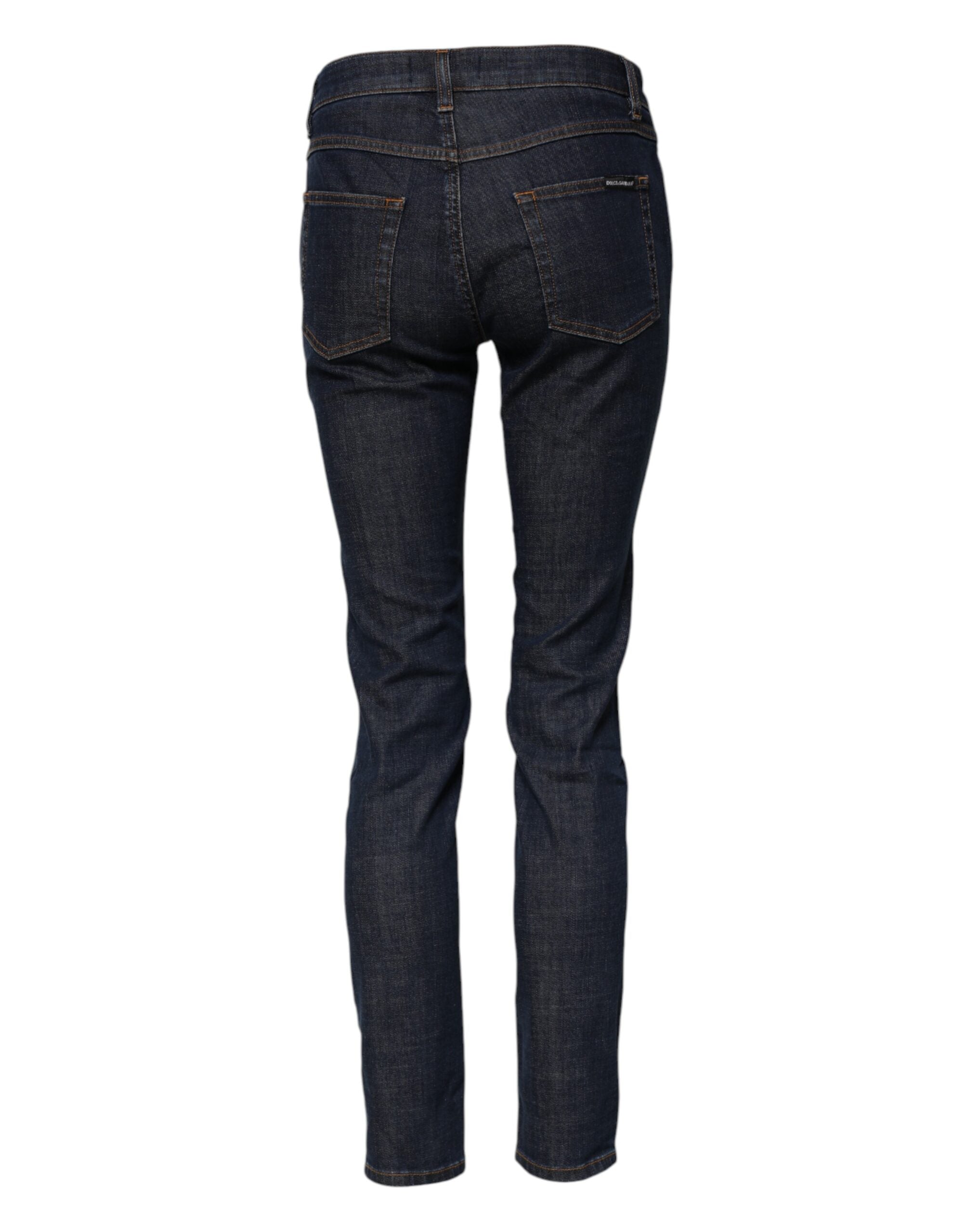 Jeans skinny en coton bleu Dolce & Gabbana à taille moyenne, coupe ajustée et détails classiques en denim.