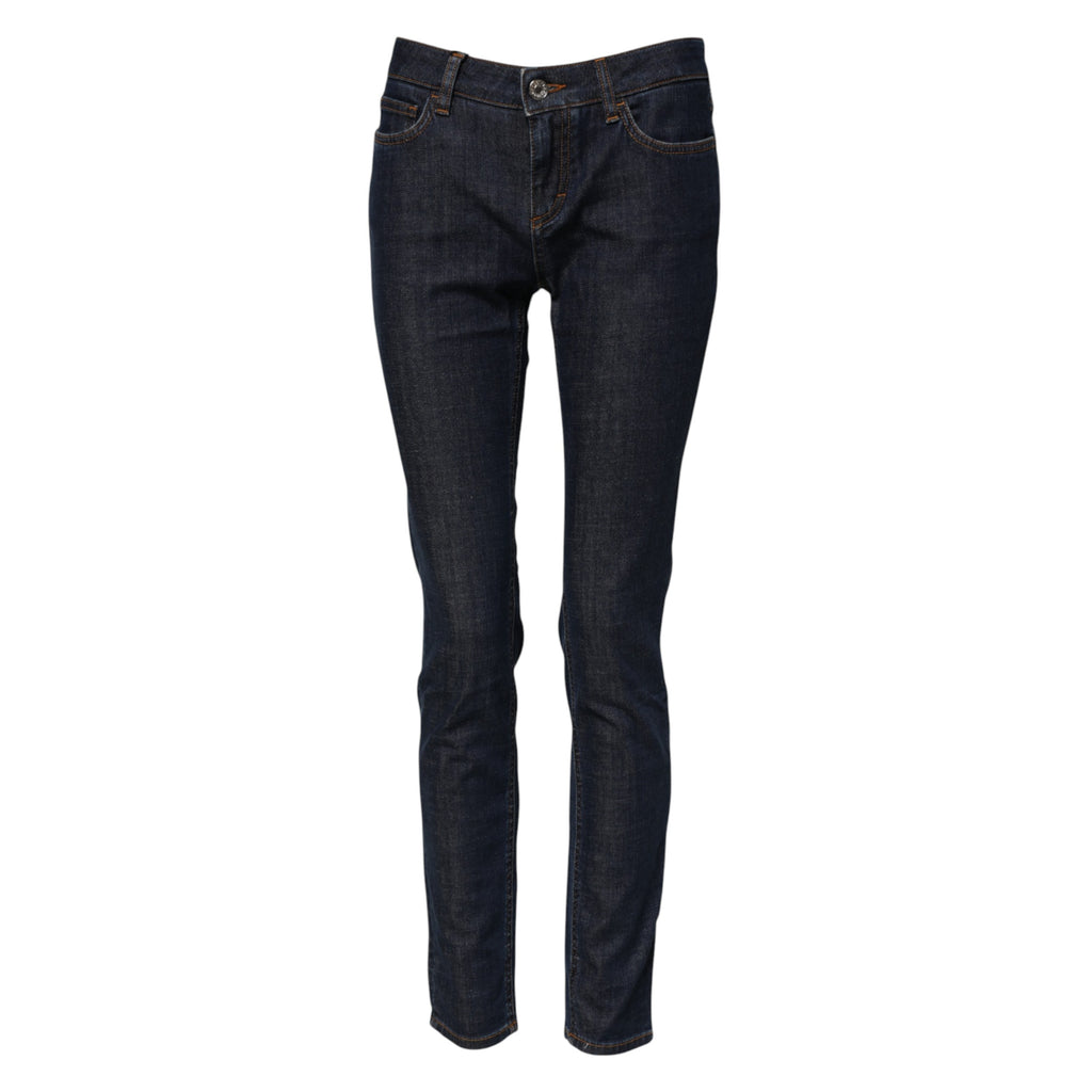 Jeans slim en denim coton bleu de taille moyenne Dolce & Gabbana, coupe ajustée et style moderne.