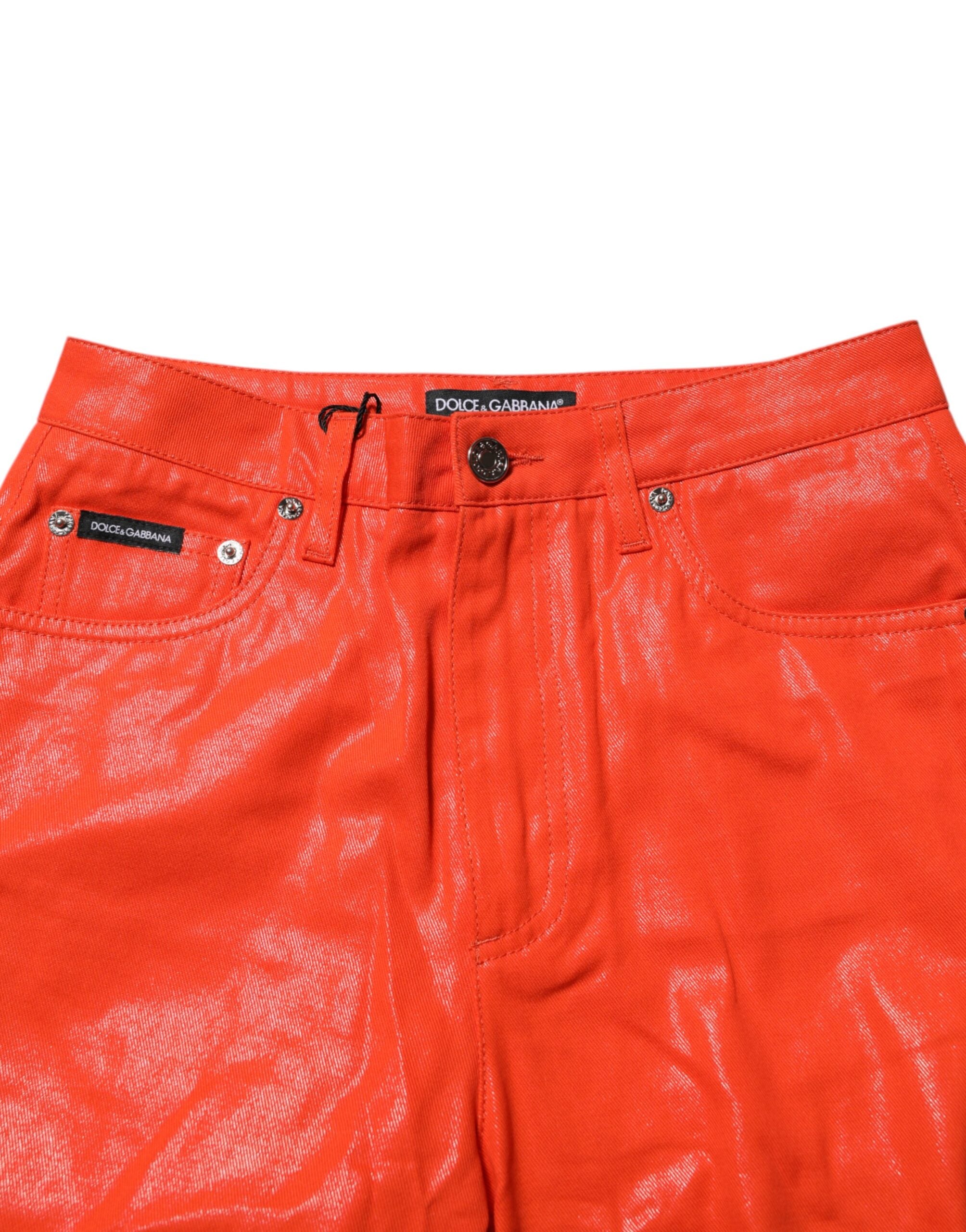 Jeans en denim orange à taille haute de Dolce & Gabbana, en coton, avec coupe moderne et détails tendance visible sur l'image.