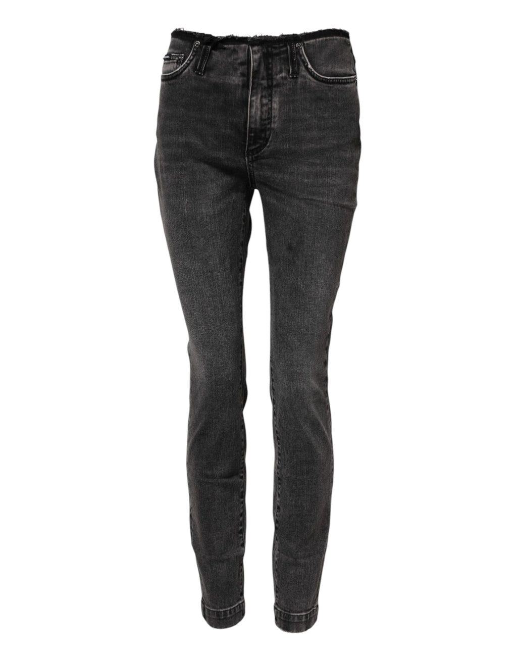 Jeans slim gris en coton de la marque Dolce & Gabbana, taille mi-haute, denim ajusté et tendance.