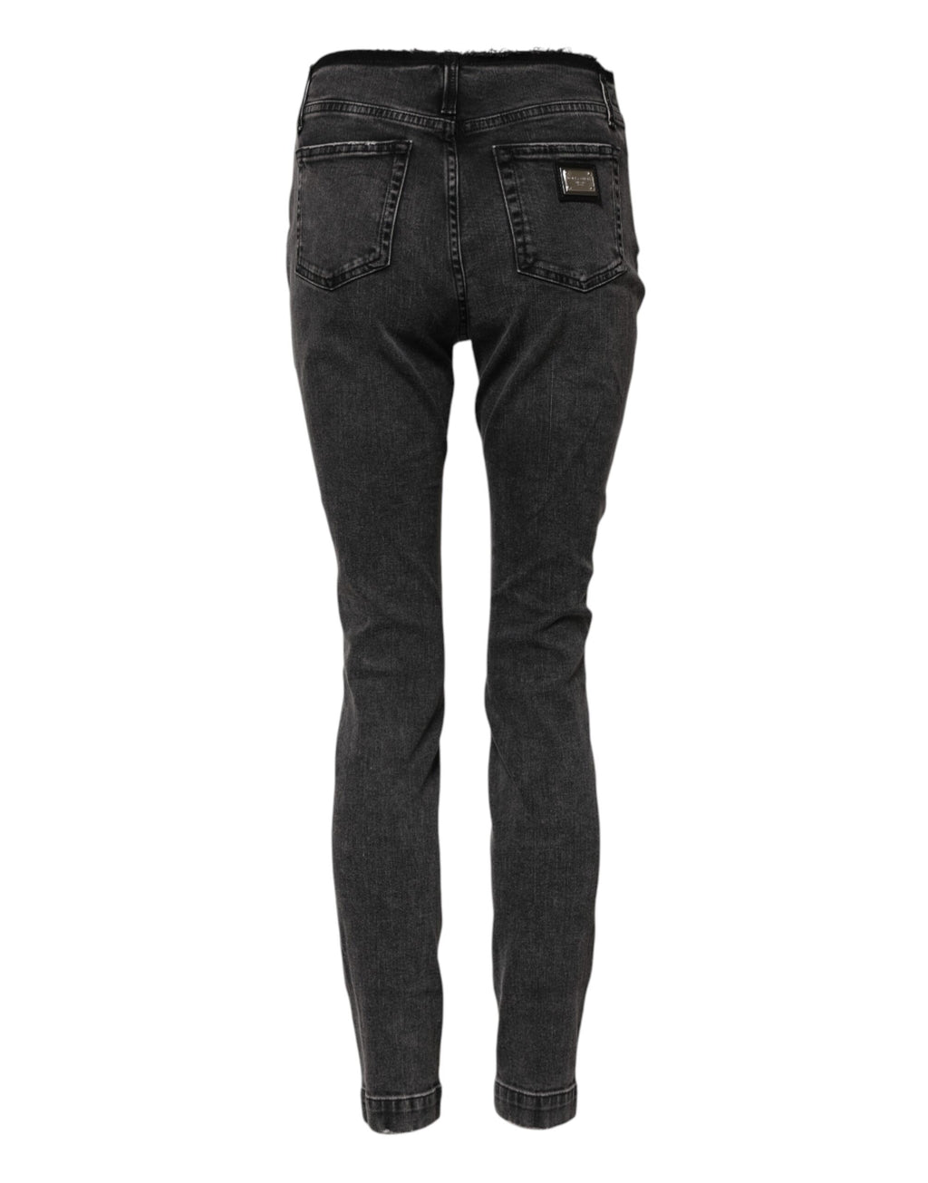 Jeans skinny en coton gris Dolce & Gabbana avec taille moyenne, vue de face, détails visibles sur le denim.