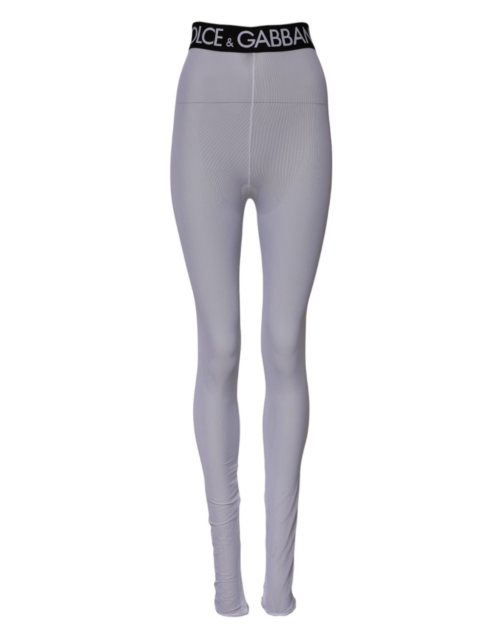 Leggings en nylon gris Dolce & Gabbana avec logo DG, taille moyenne, ajustées et confortables, visibles en gros plan.