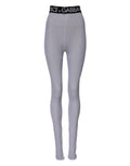 Leggings en nylon gris Dolce & Gabbana avec logo DG, taille moyenne, ajustées et confortables, visibles en gros plan.