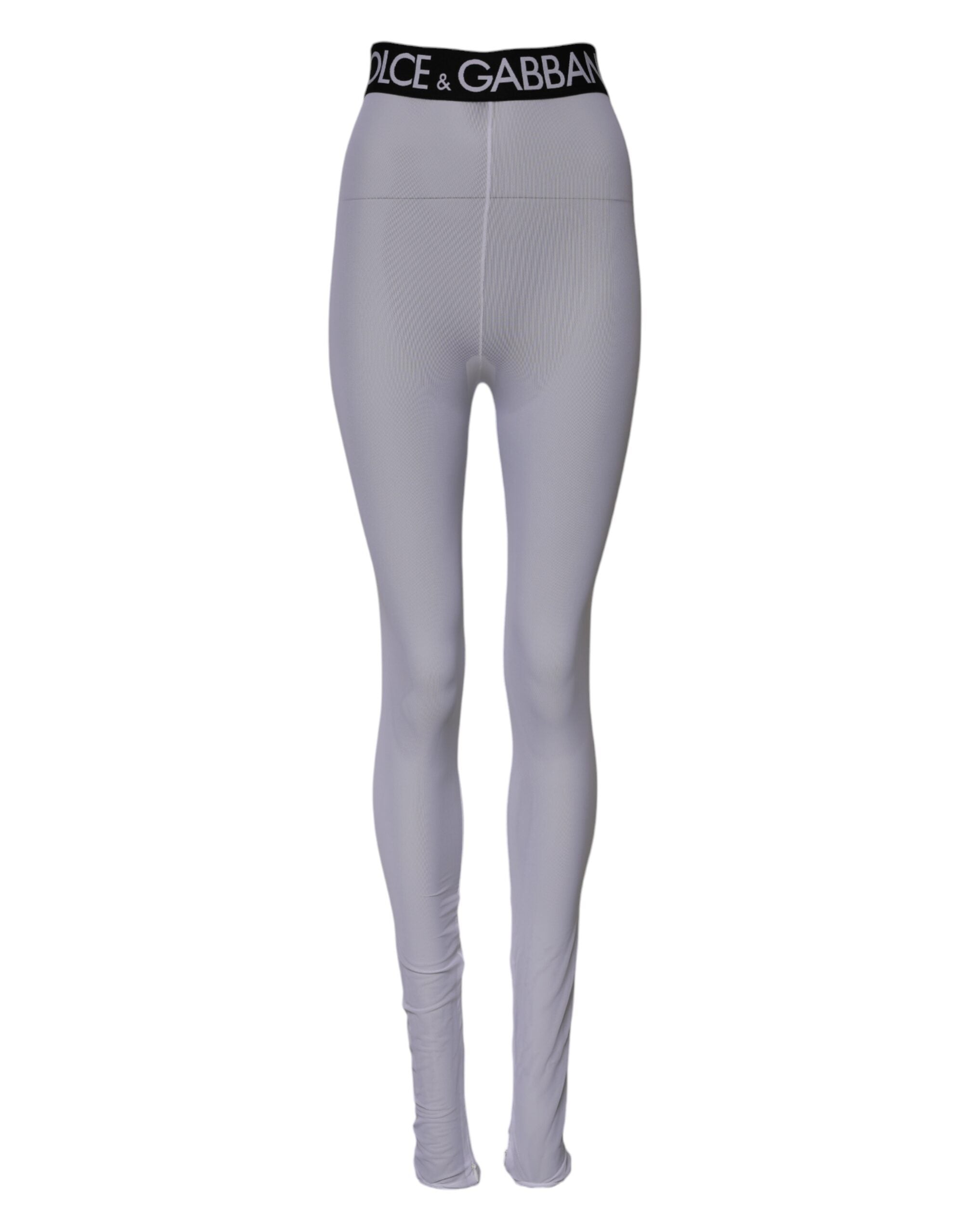 Leggings gris en nylon Dolce & Gabbana avec logo DG, taille moyenne, aspect ajusté et confortable visible sur la photo.