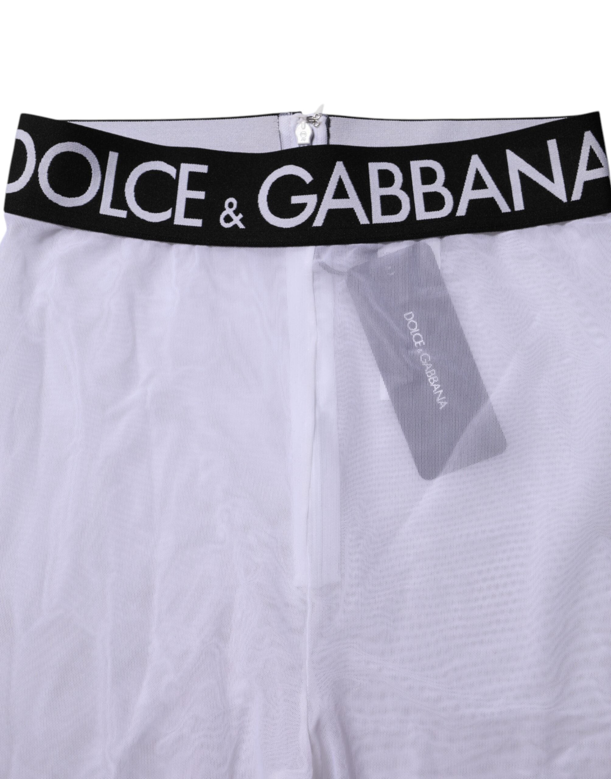 Leggings gris en nylon Dolce & Gabbana avec logo DG, taille mi-haute et coupe ajustée.