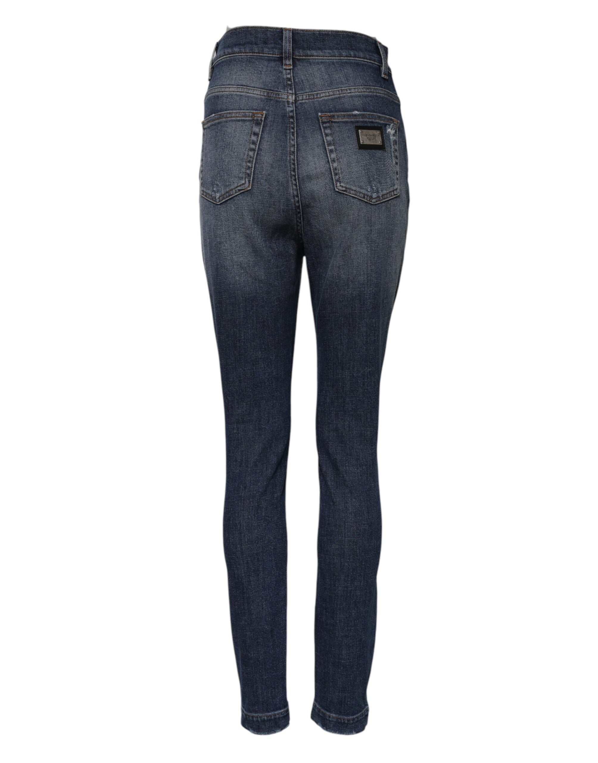 Jeans en denim bleu à taille haute Dolce & Gabbana, en coton lavé, style décontracté et tendance.