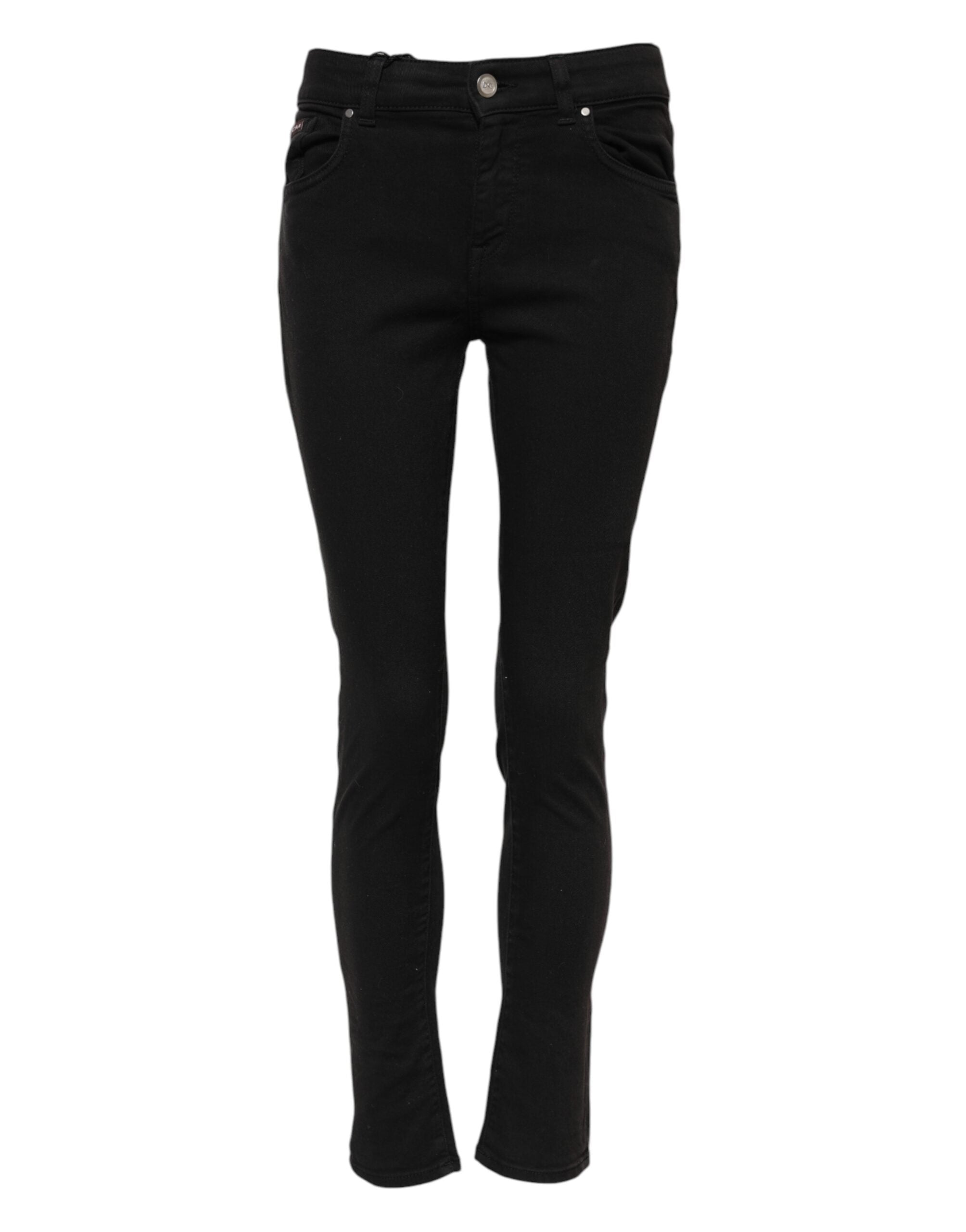 Jean skinny en denim noir Dolce & Gabbana, taille mi-haute, coupe ajustée, en coton avec détails modernes.