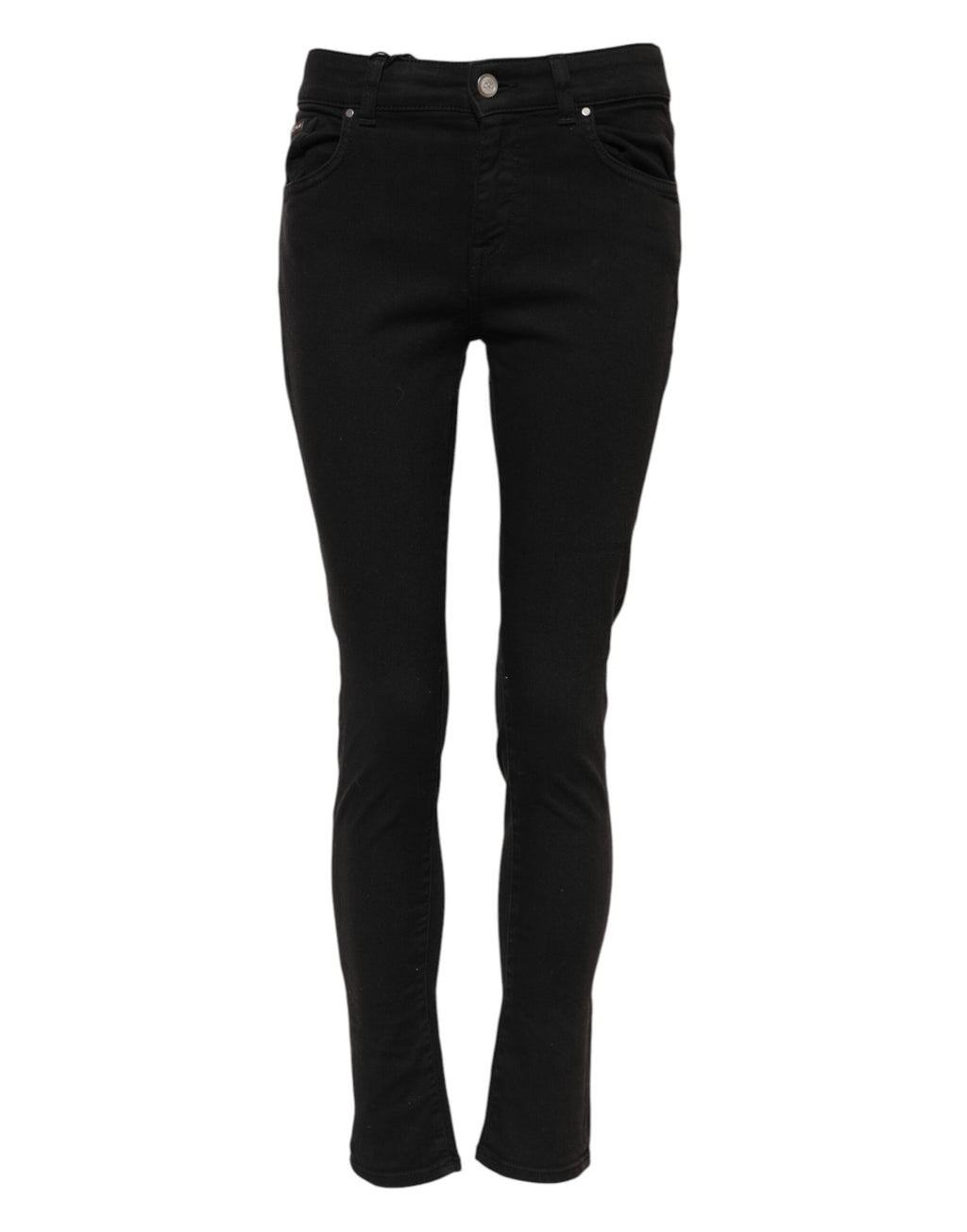 Jeans skinny en coton noir Dolce & Gabbana, taille moyenne, avec détails classiques et coupe ajustée.