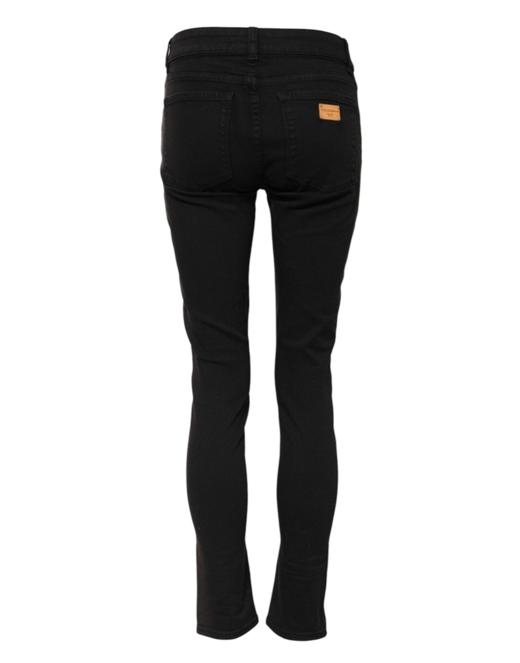 Jean skinny noir en coton Dolce & Gabbana, taille mi-haute, coupe ajustée, visible en détail sur l'image.
