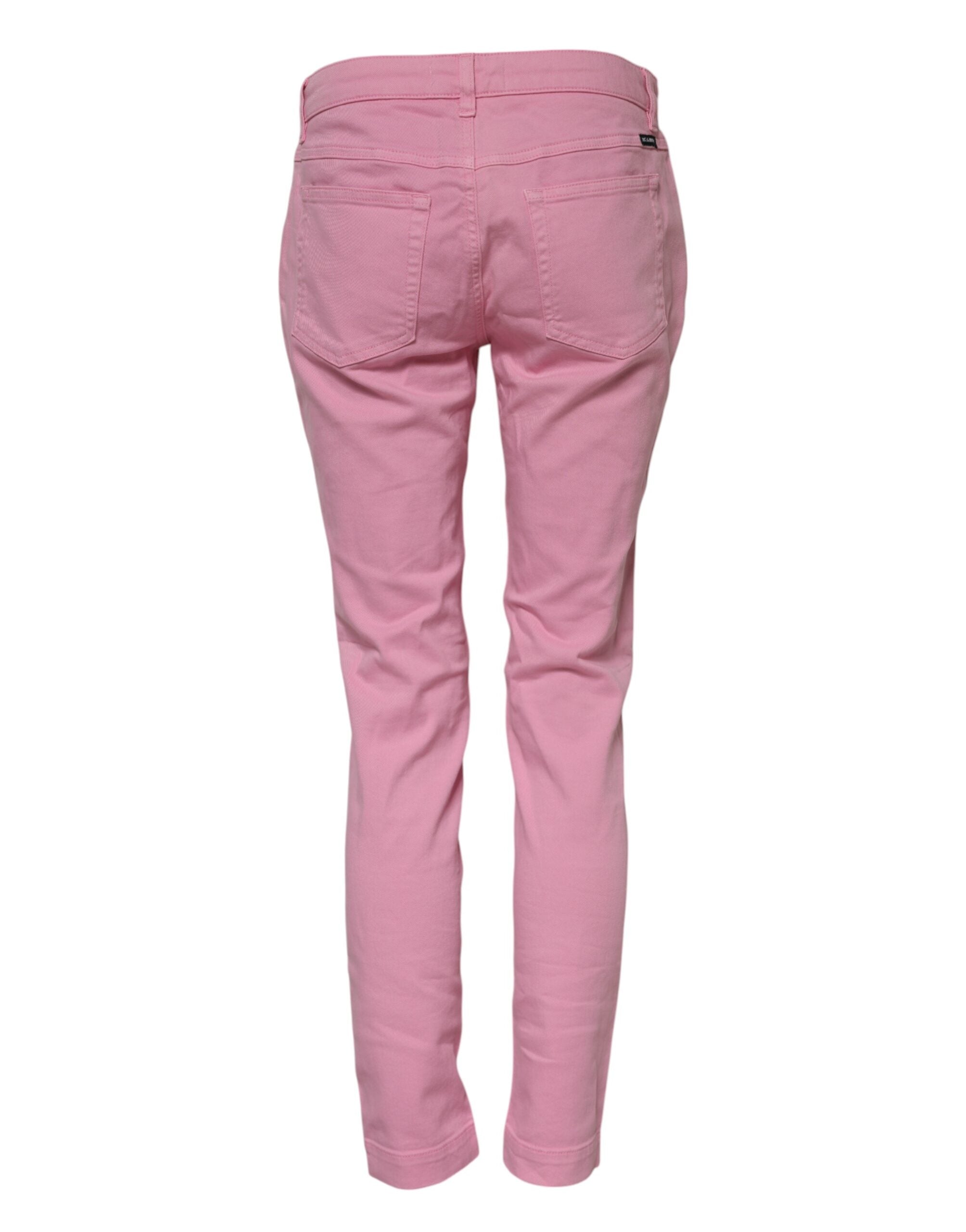 Jeans skinny en coton rose Dolce & Gabbana, modèle PRETTY, avec détails modernes et coupe ajustée.