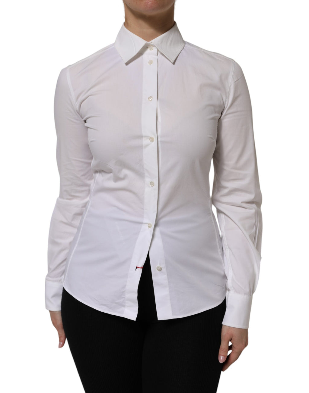Chemise blanche en coton Dolce & Gabbana à col, manches longues, style élégant et classique.