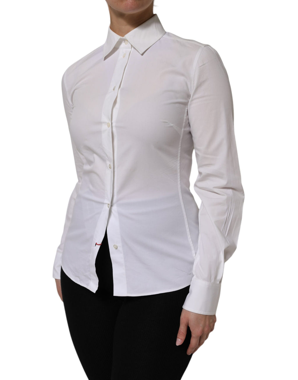 Chemise blanche en coton Dolce & Gabbana à col et manches longues, vue de face.