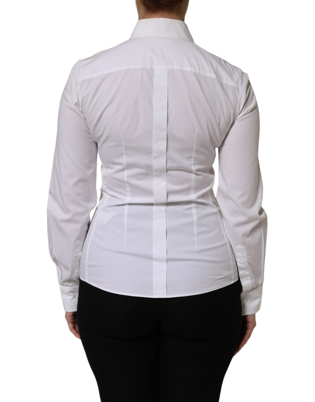 Chemise blanche en coton Dolce & Gabbana à manches longues avec col, vue de face.