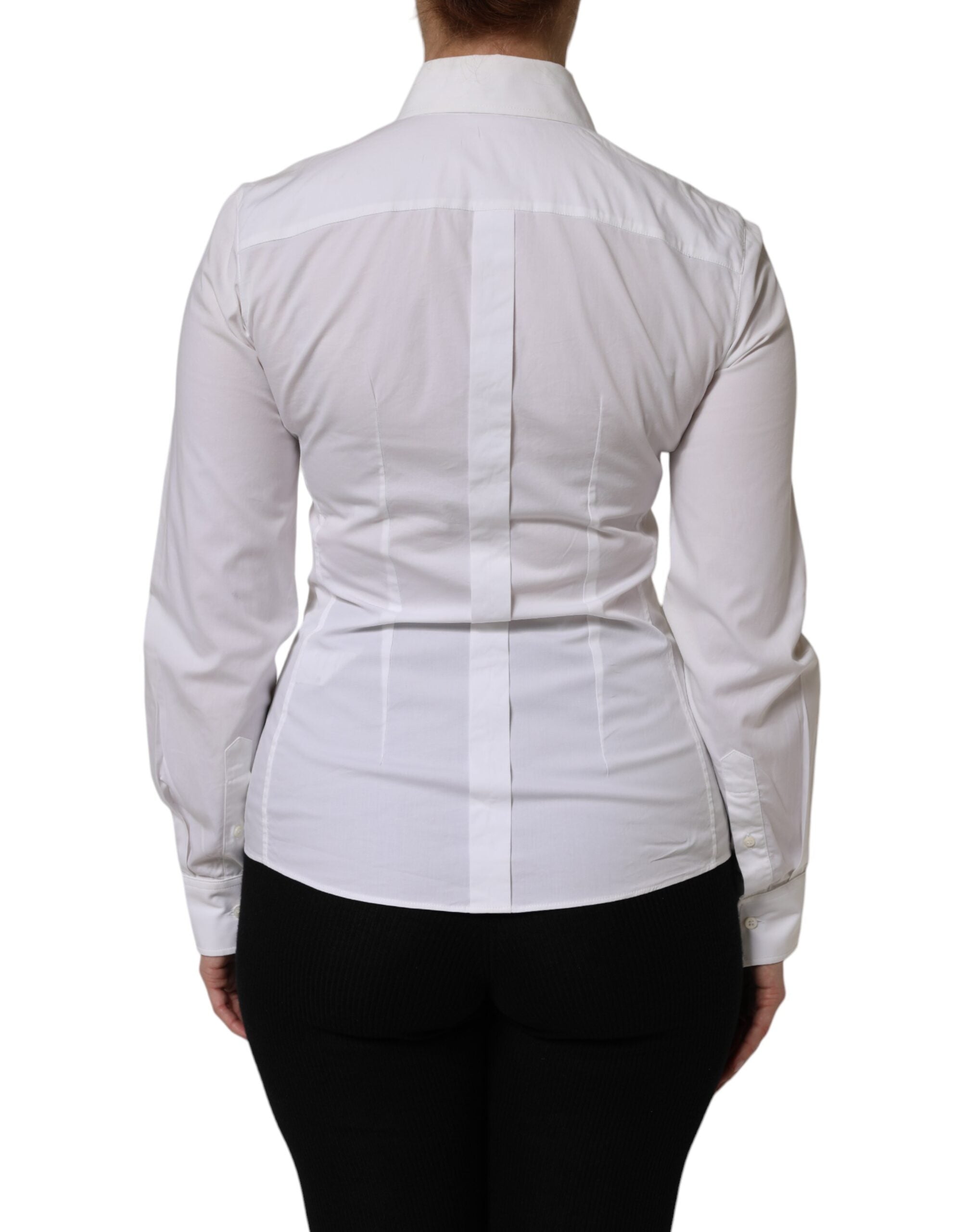 Chemise blanche en coton Dolce & Gabbana à manches longues avec col, vue de face.