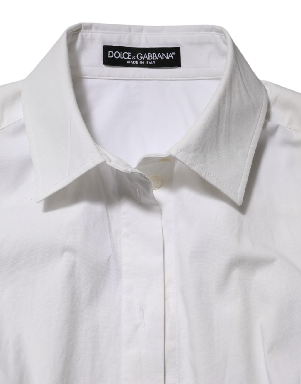 Chemise Dolce & Gabbana en coton blanc à col et manches longues, élégante et confortable, vue de face.