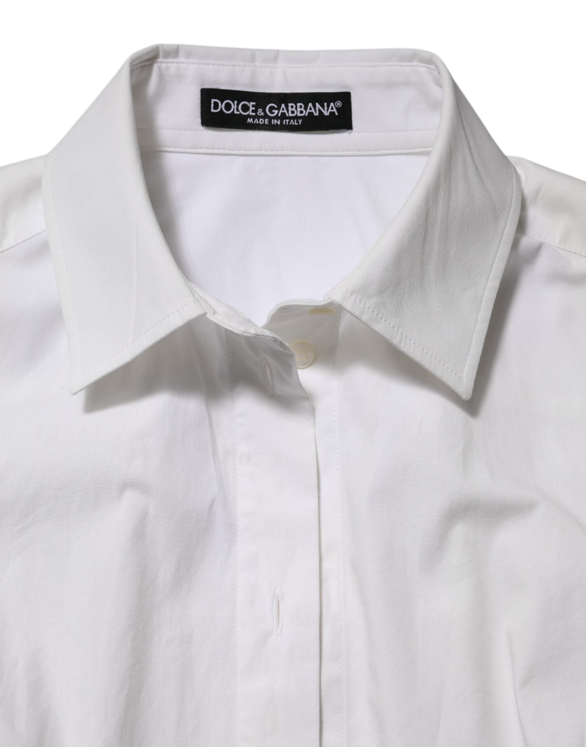 Chemise Dolce & Gabbana en coton blanc à col et manches longues, élégante et confortable, vue de face.