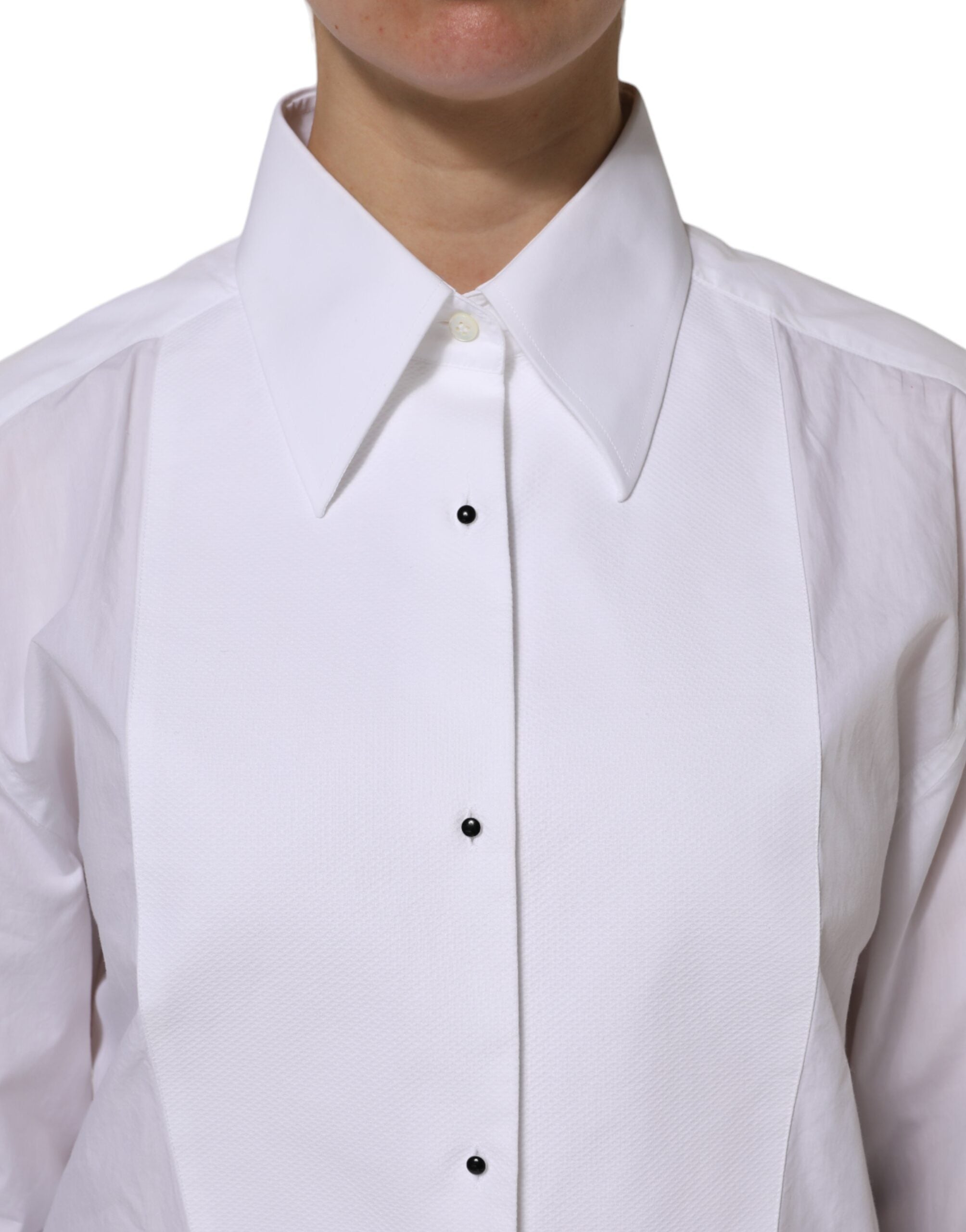 Chemise Dolce & Gabbana en coton blanc à manches longues et col, vue de face.
