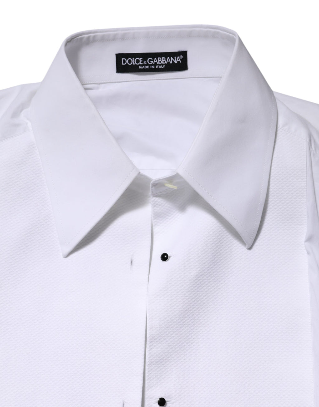Chemise blanche en coton à manches longues et col Dolce & Gabbana, vue de face.