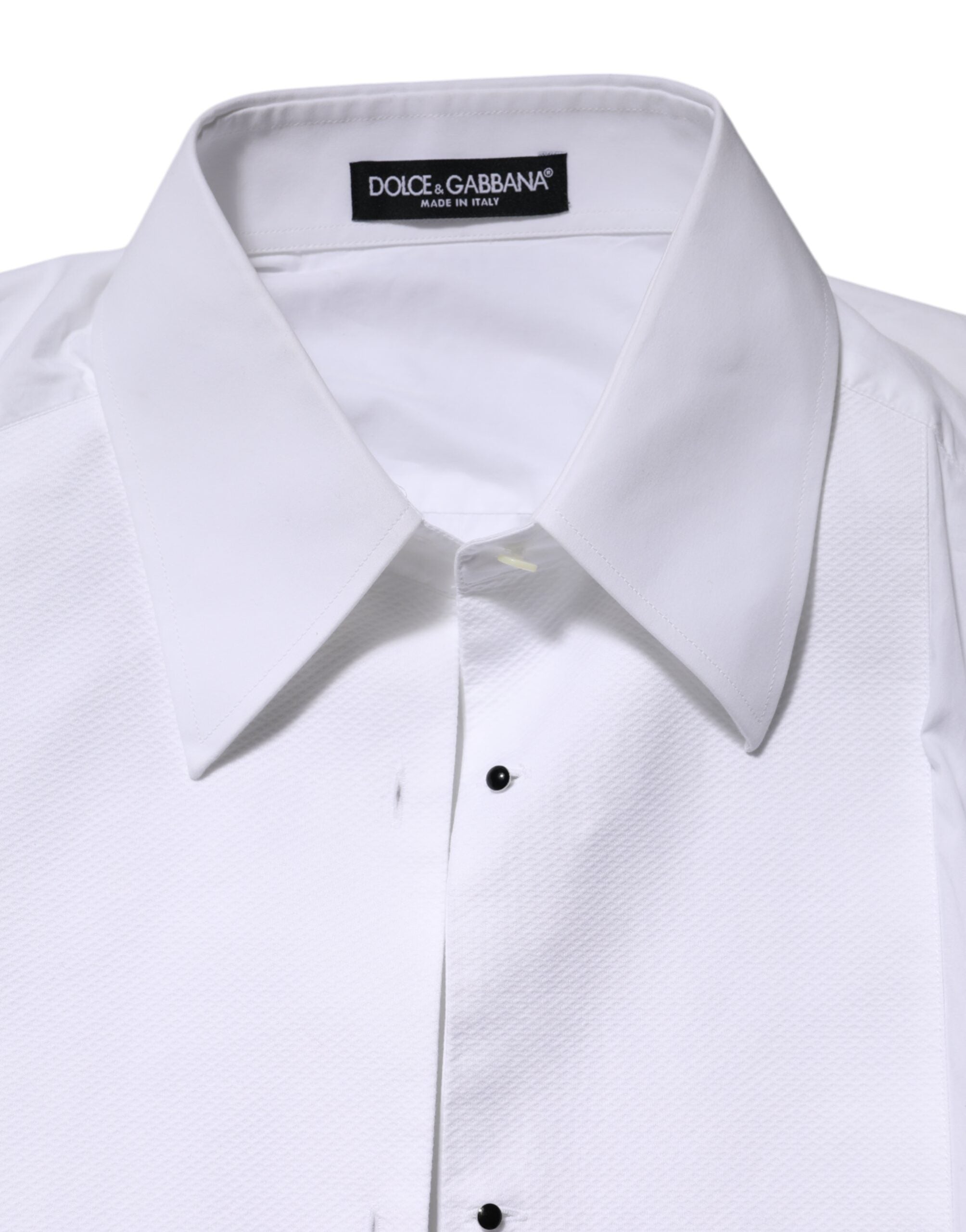 Chemise blanche en coton à manches longues et col Dolce & Gabbana, vue de face.