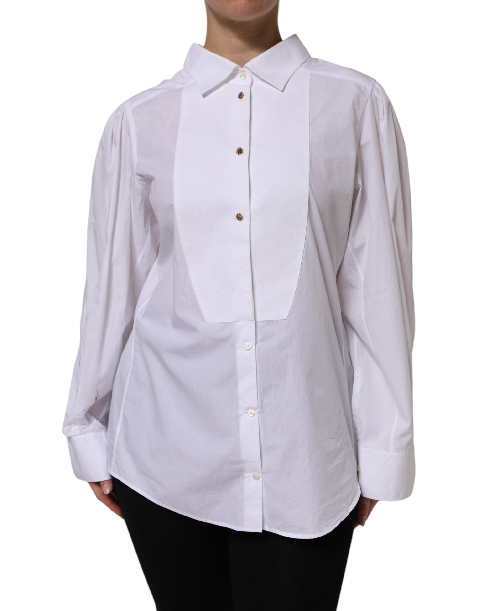 Chemise blanche en coton à manches longues de la marque Dolce & Gabbana, élégante vêtement formel pour femme.