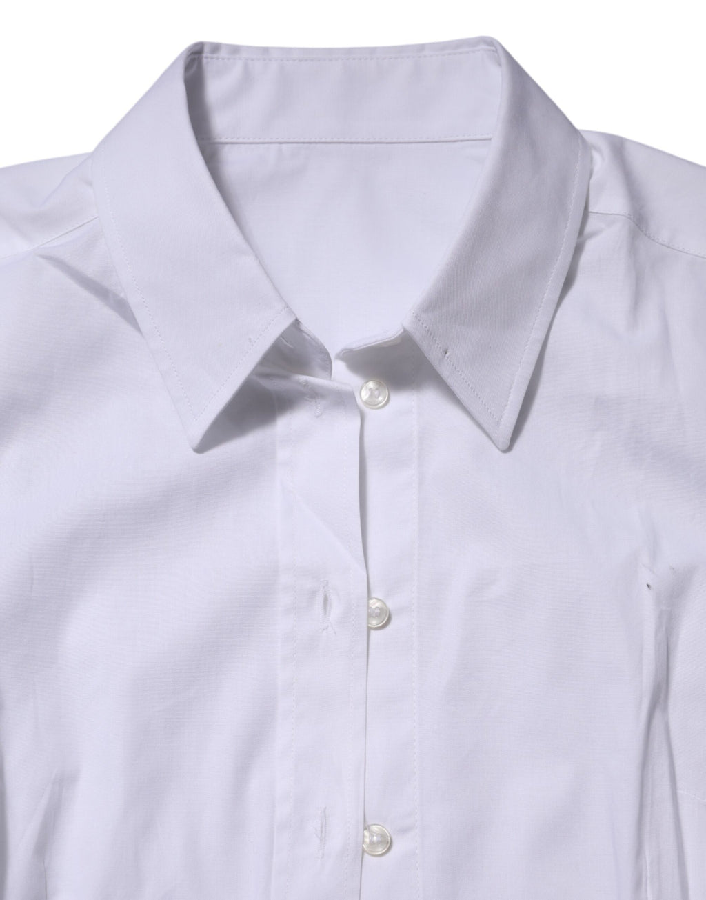 Chemise blanche en coton à manches longues Dolce & Gabbana avec col, vue de face.