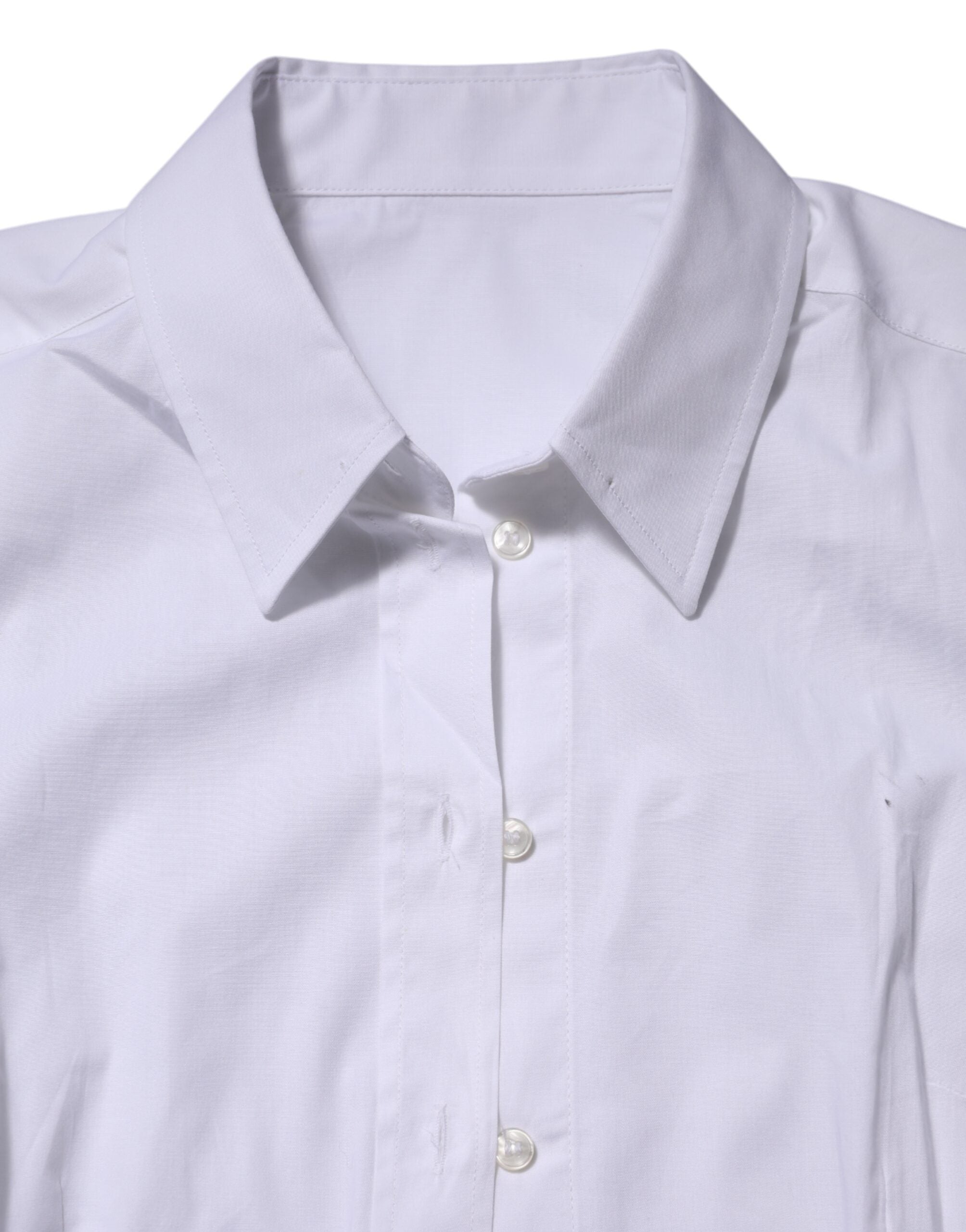 Chemise blanche en coton à manches longues Dolce & Gabbana avec col, vue de face.