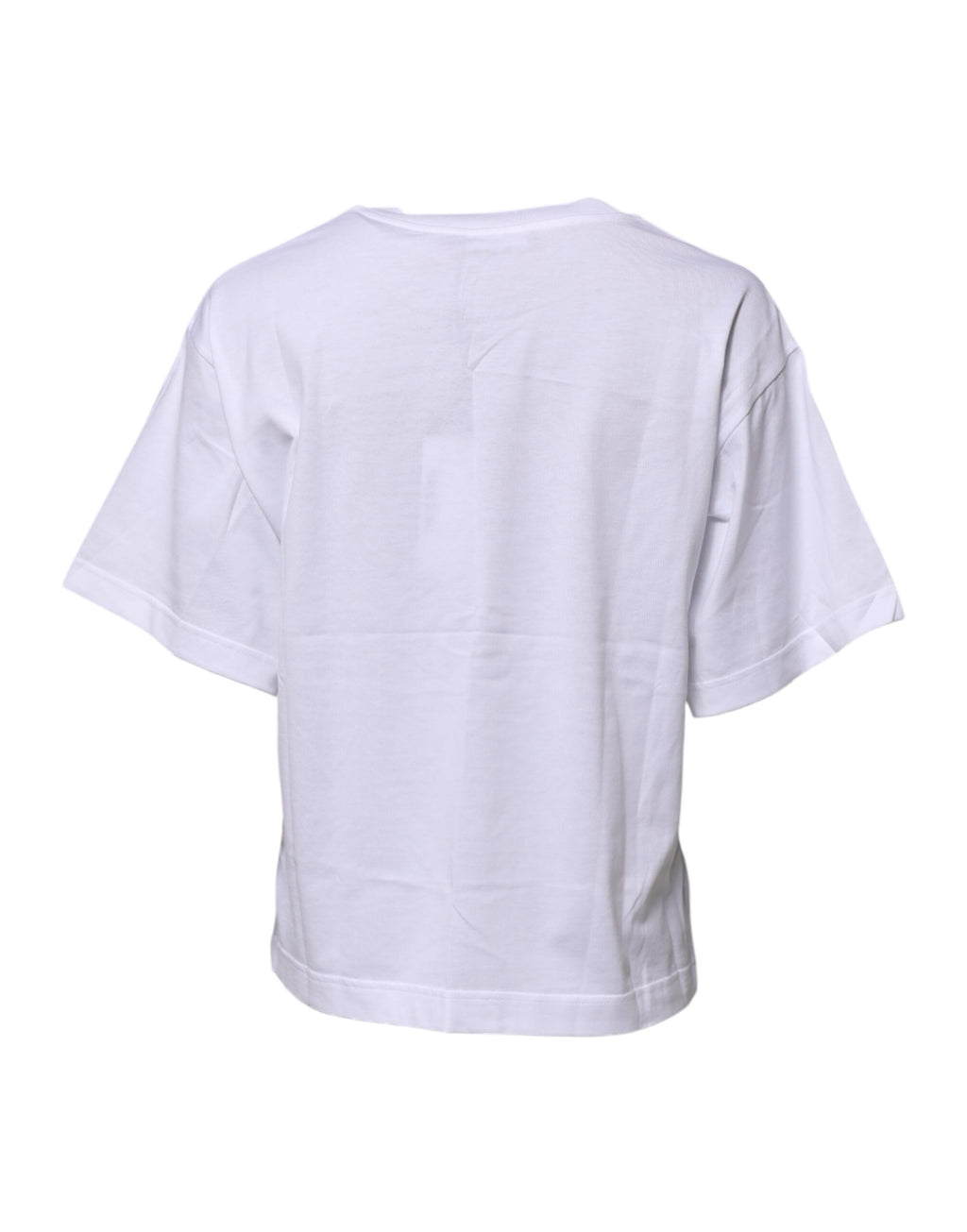 T-shirt blanc en coton Dolce & Gabbana avec imprimé graphique et col rond, vue de face.