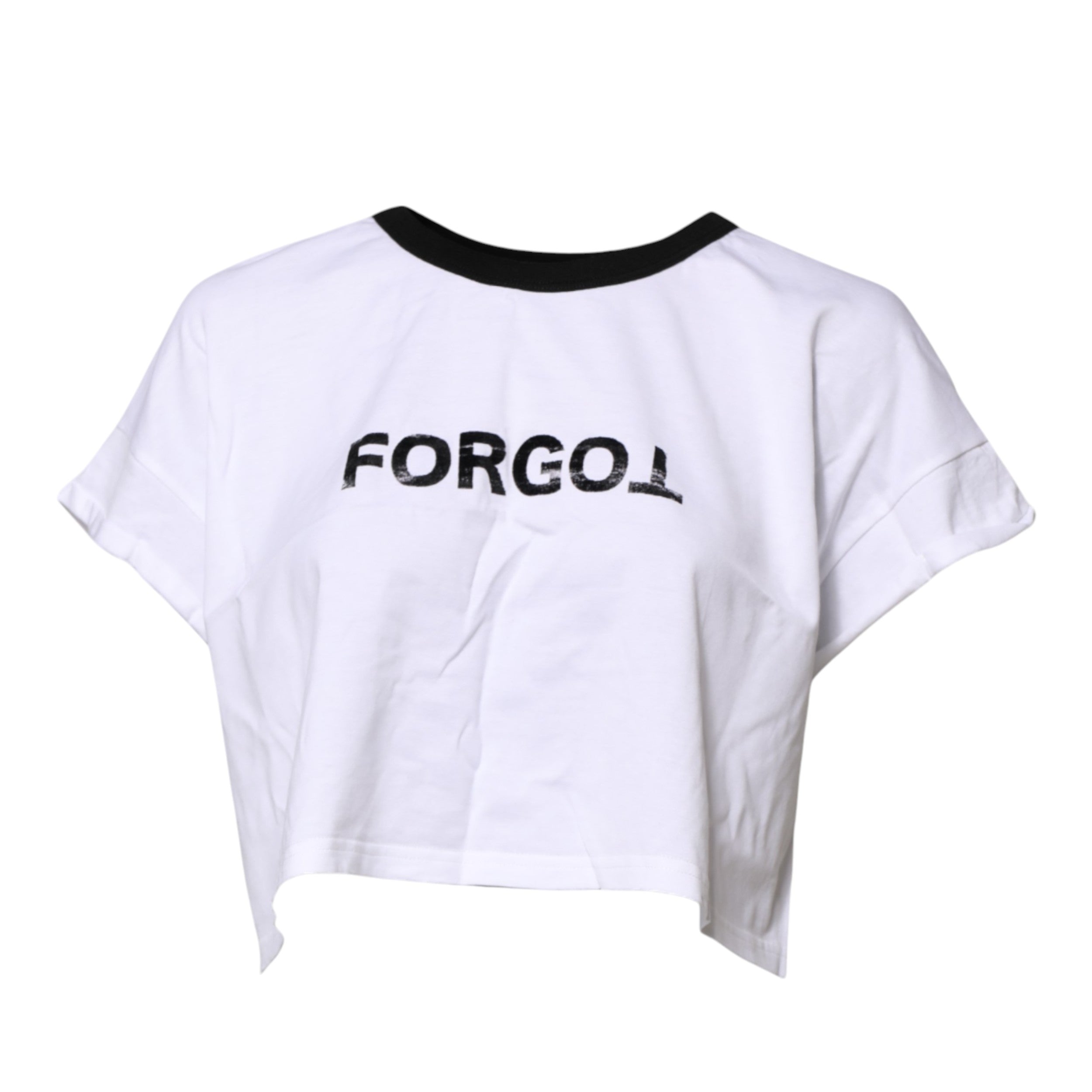 T-shirt cropée blanche Dolce & Gabbana à col rond avec impression graphique, courte et moderne.