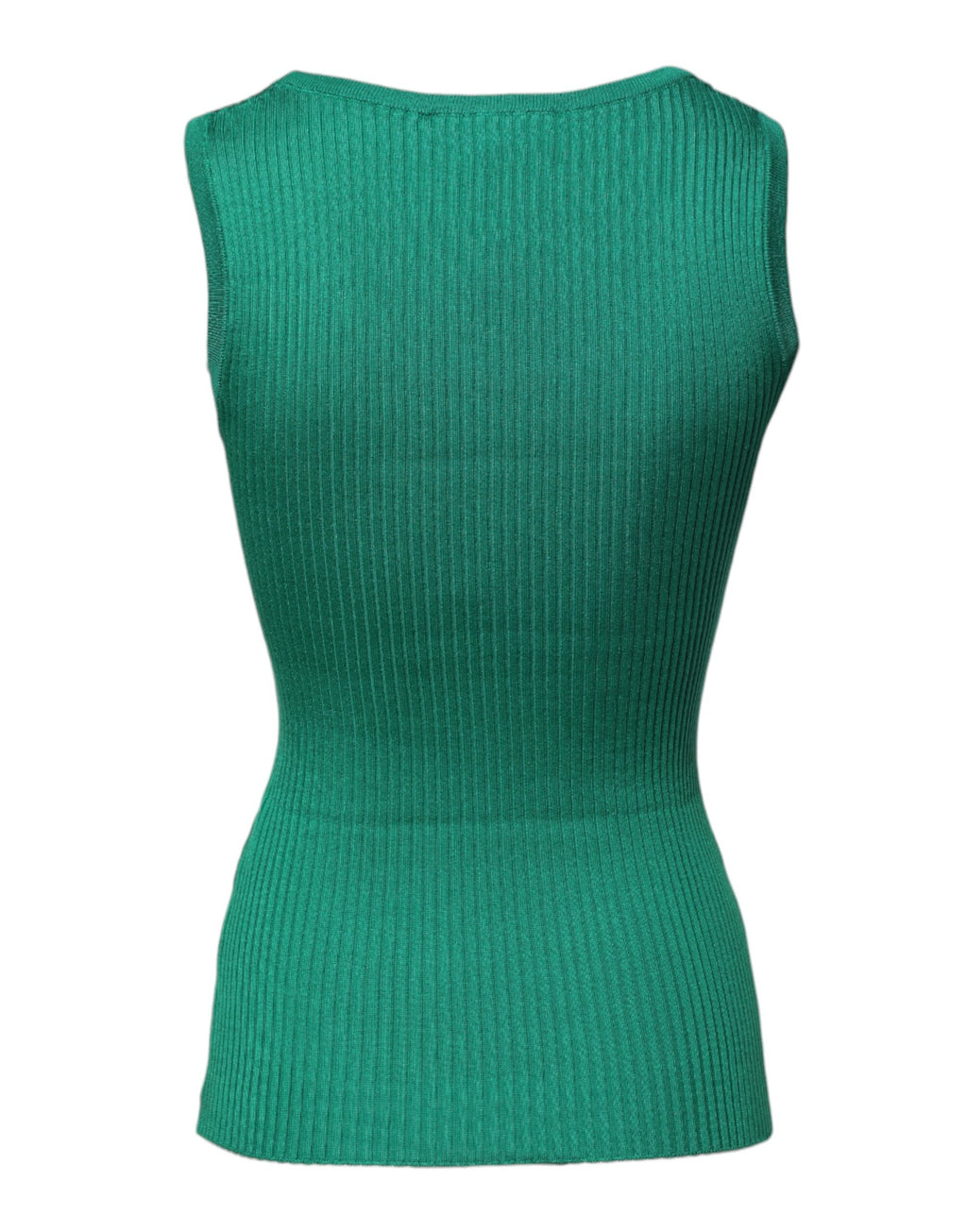 Débardeur sans manches en soie verte de Dolce & Gabbana avec col rond, vue de face.