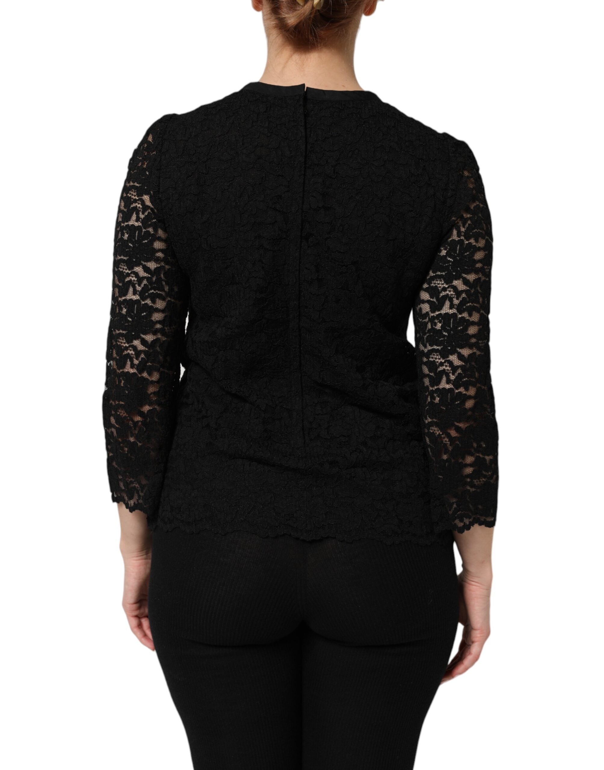 Blouse noire en nylon et dentelle Dolce & Gabbana à manches longues, élégante et sophistiquée.