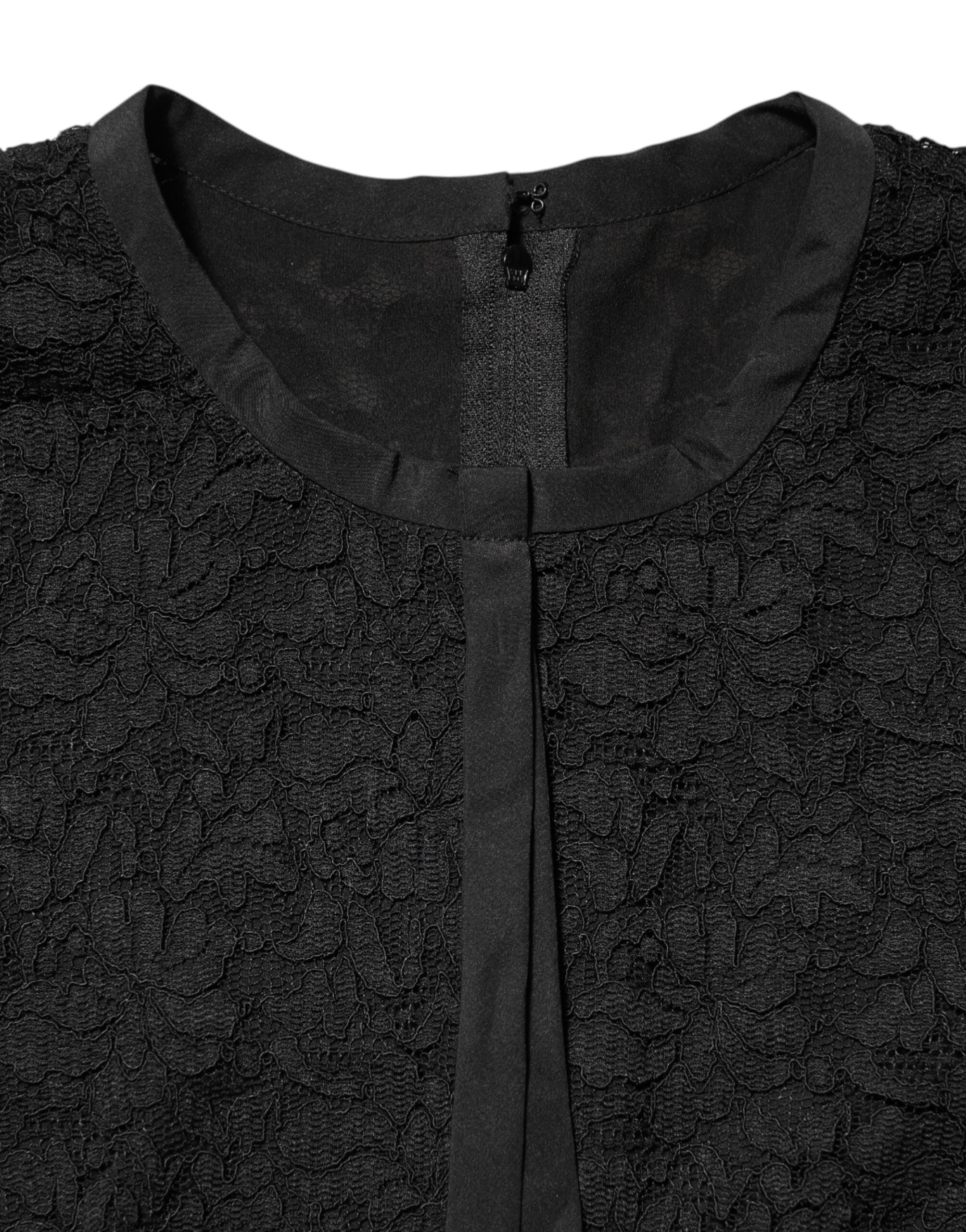 Chemisier noir en nylon et dentelle Dolce & Gabbana à manches longues, élégant et sophistiqué.