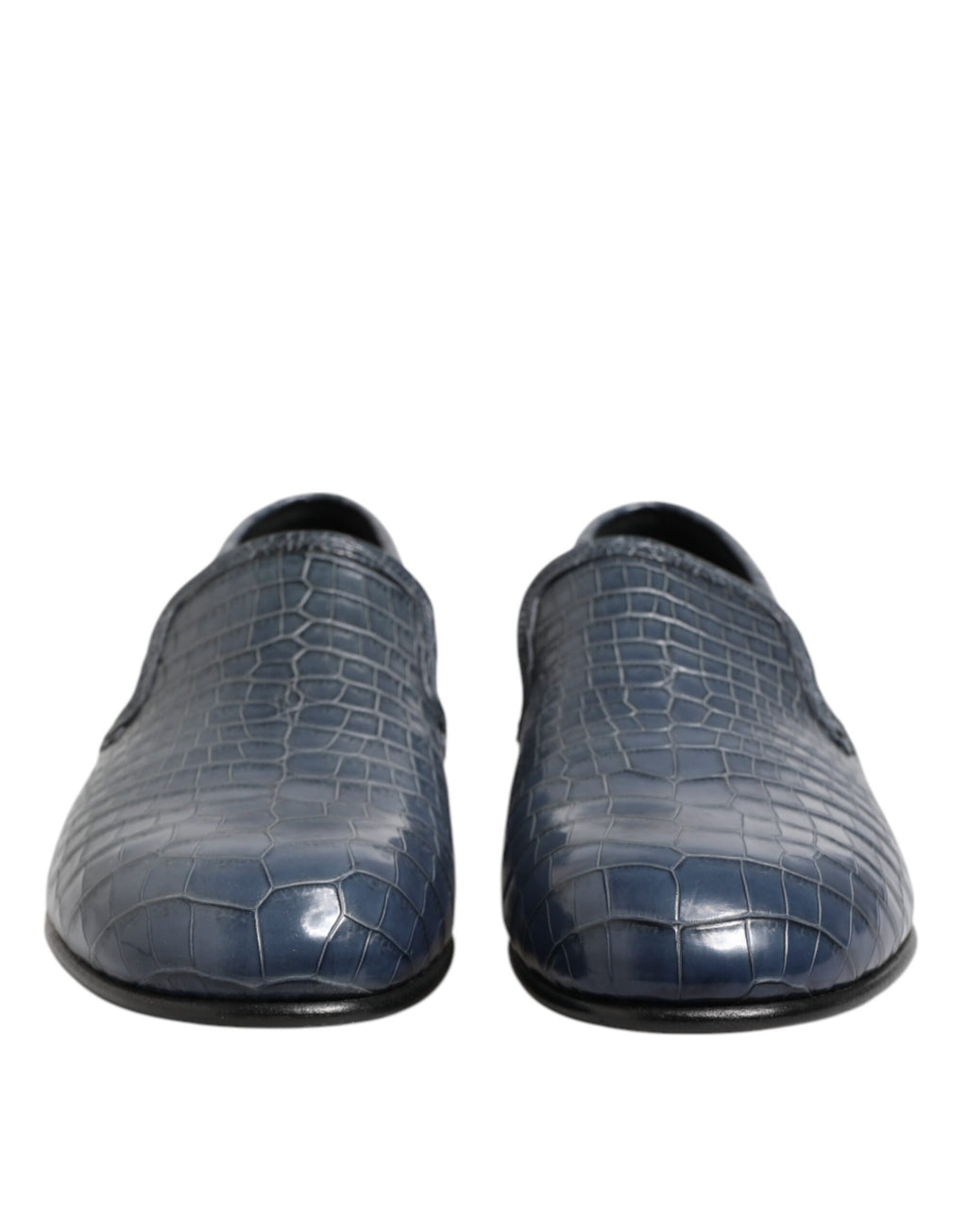 Chaussures homme Dolce & Gabbana mocassins en cuir exotique bleu, slip-on élégants pour costume ou tenue formelle.