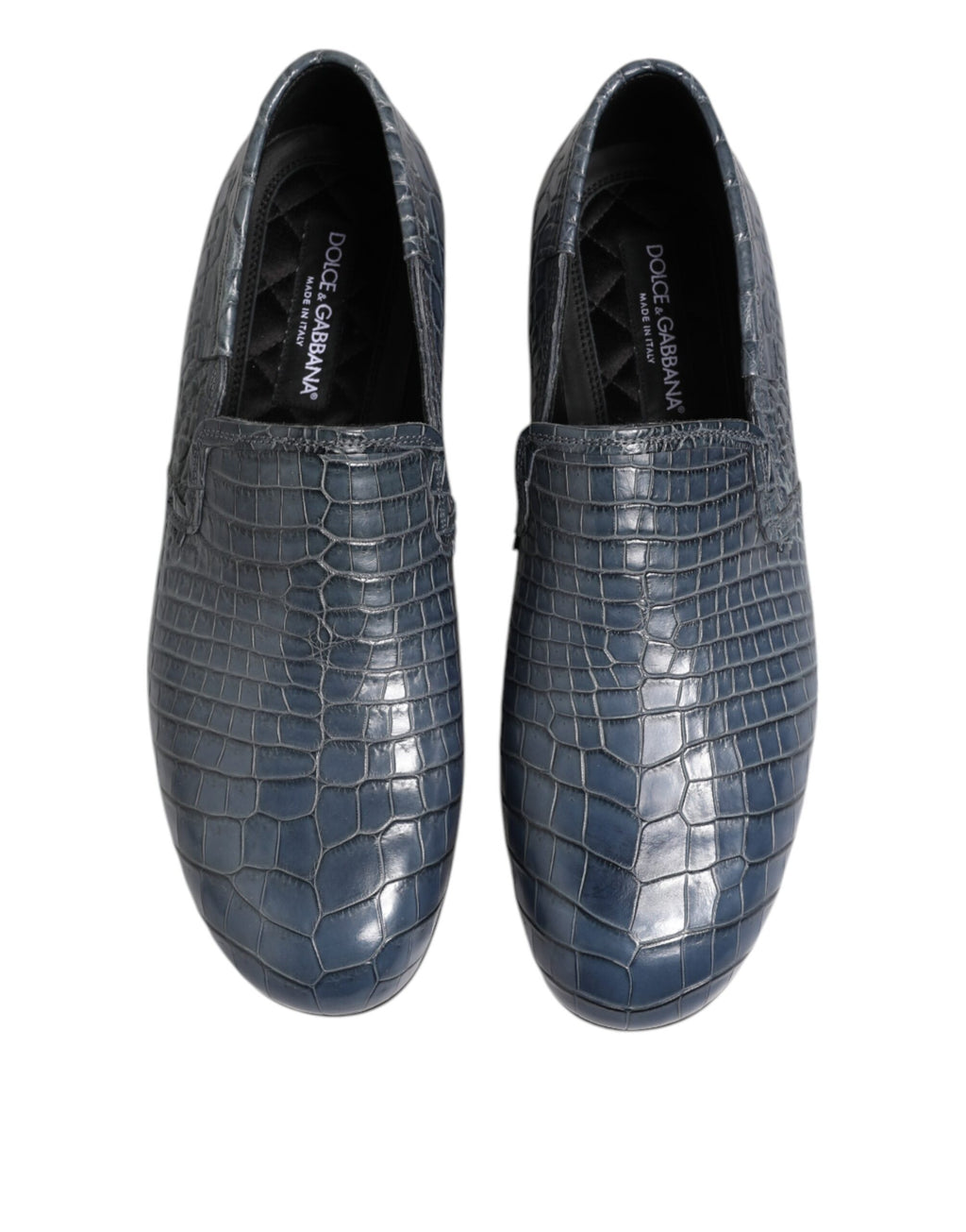 Chaussures homme Dolce & Gabbana mocassins slip-on en cuir exotique bleu pour occasion habillée, vue de face.