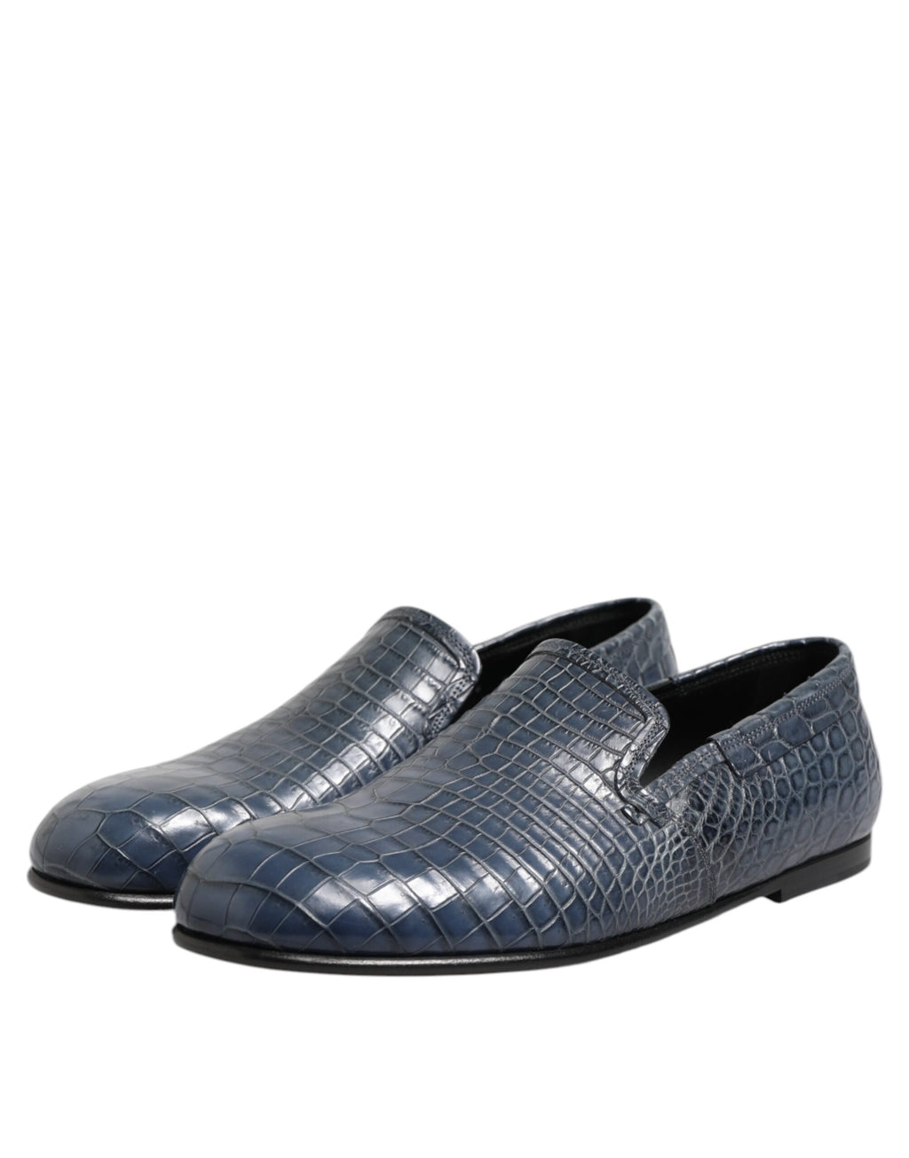 Mocassins slip-on en cuir exotique bleu de Dolce & Gabbana pour hommes, chaussures de ville élégantes et sophistiquées.
